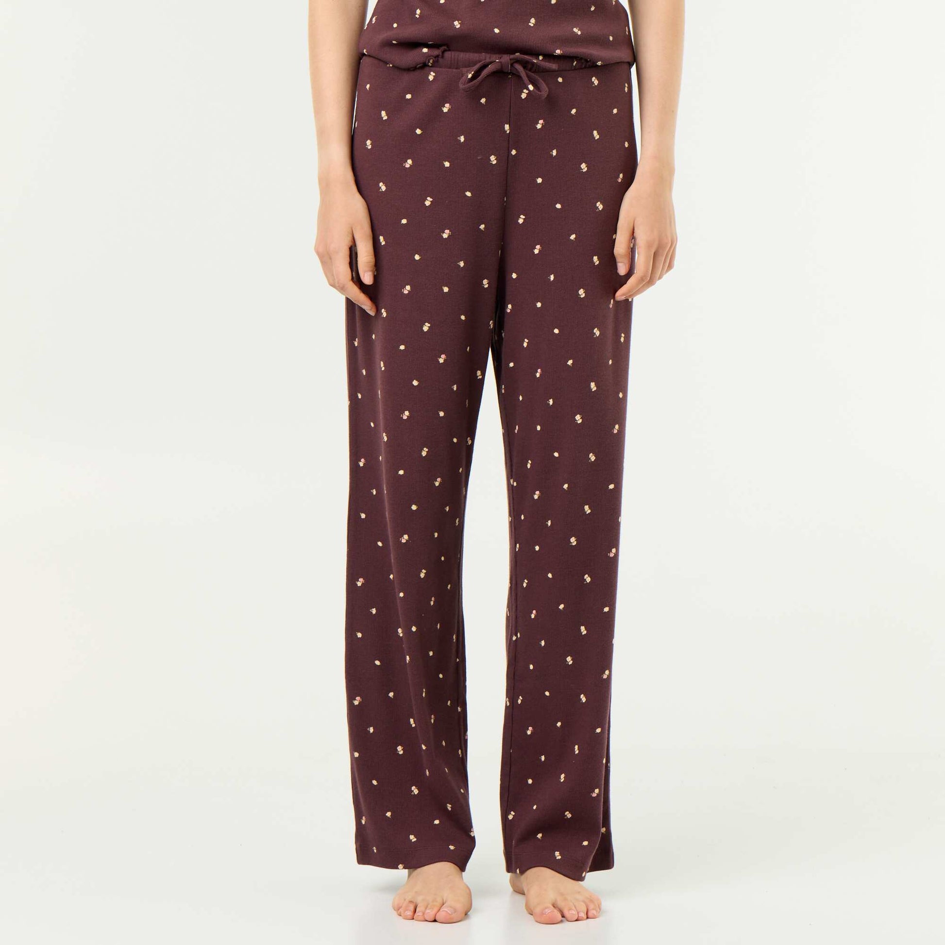 Ribbed knit pajama pants DARK BROWN