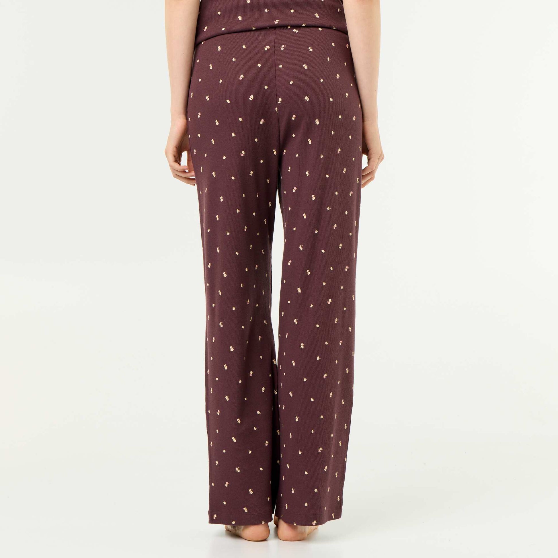 Ribbed knit pajama pants DARK BROWN