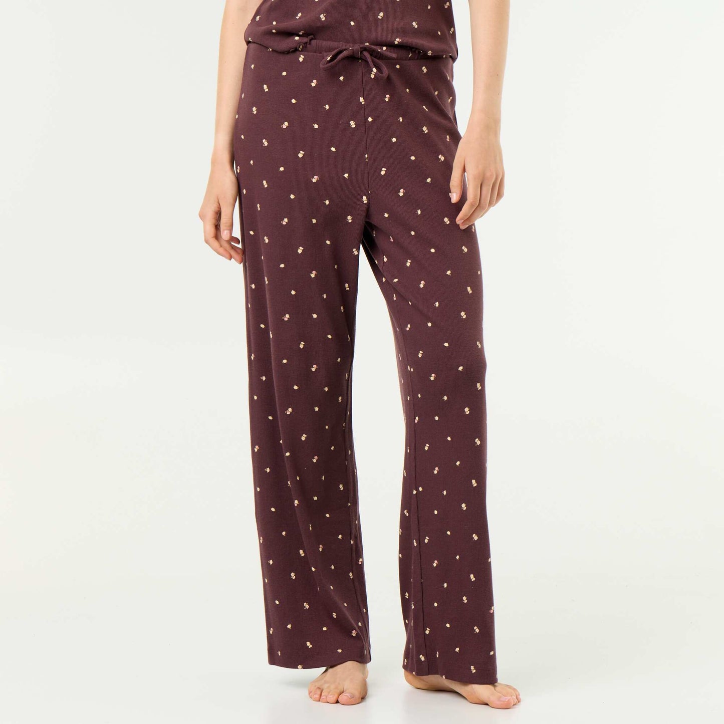 Ribbed knit pajama pants DARK BROWN