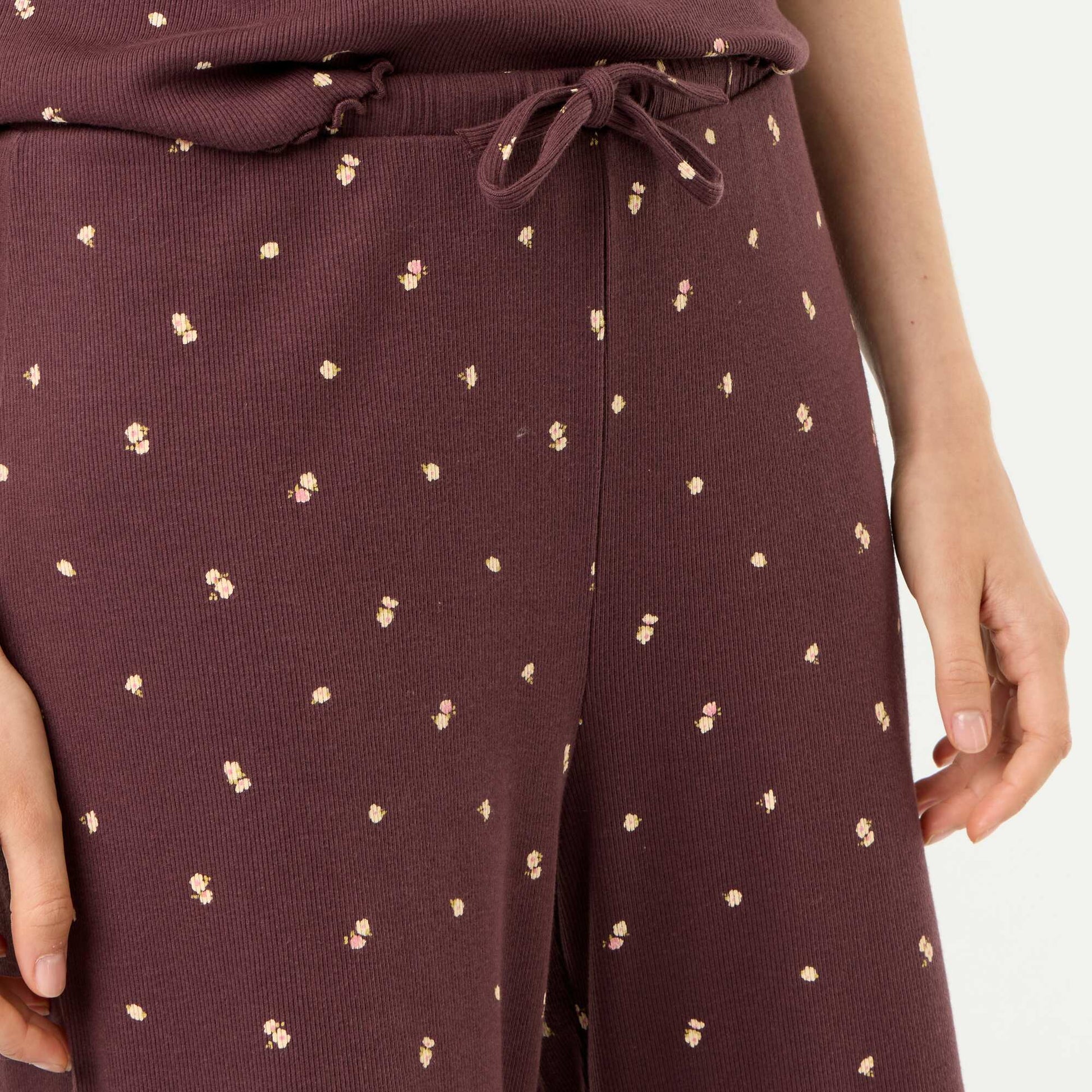 Ribbed knit pajama pants DARK BROWN