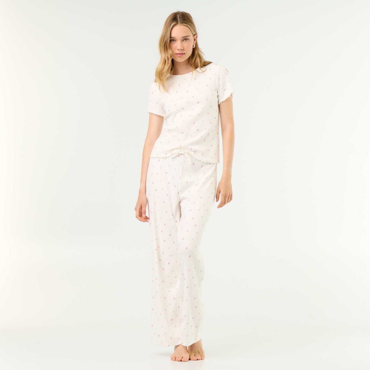 Ribbed Knit Pajama T-Shirt WHITE