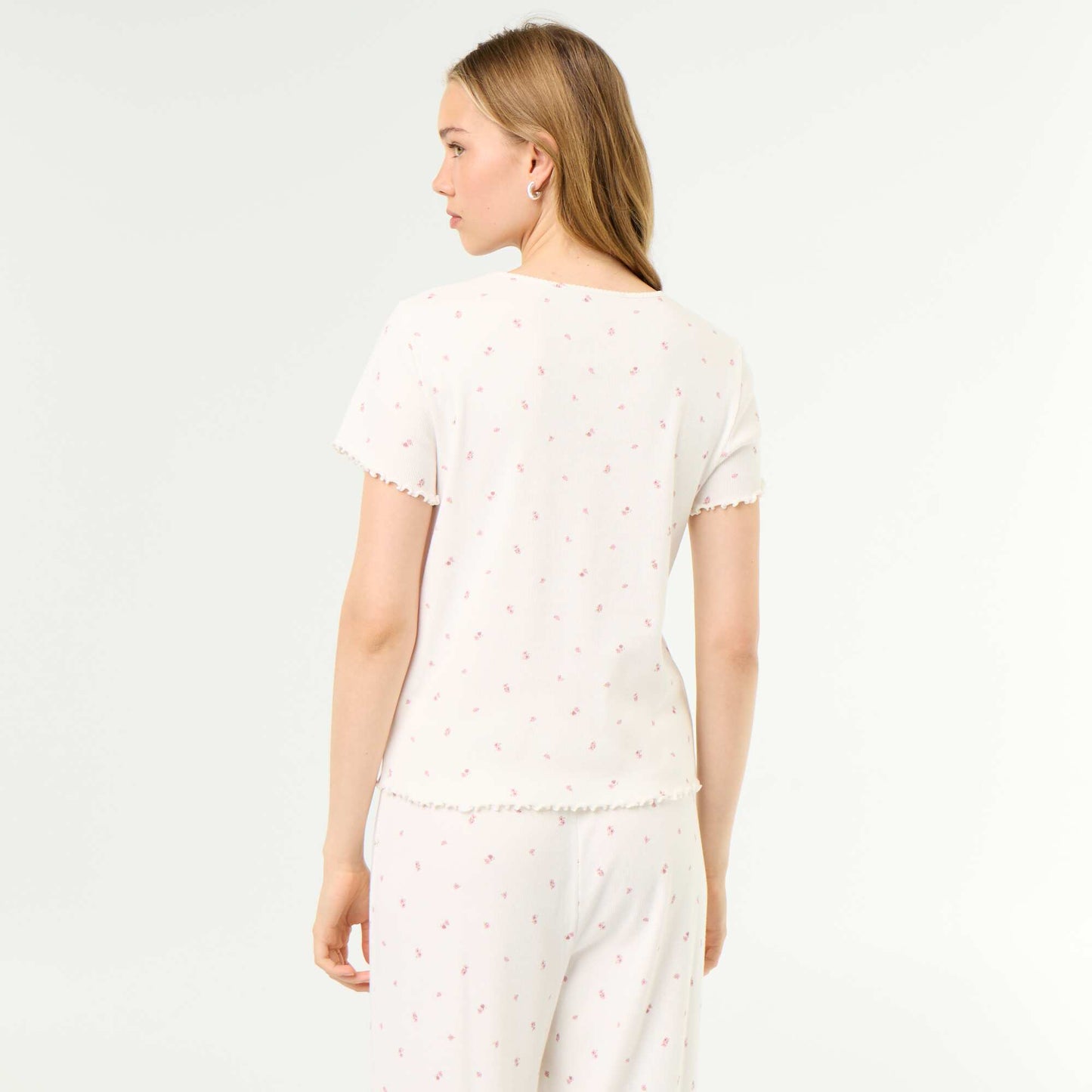 Ribbed Knit Pajama T-Shirt WHITE