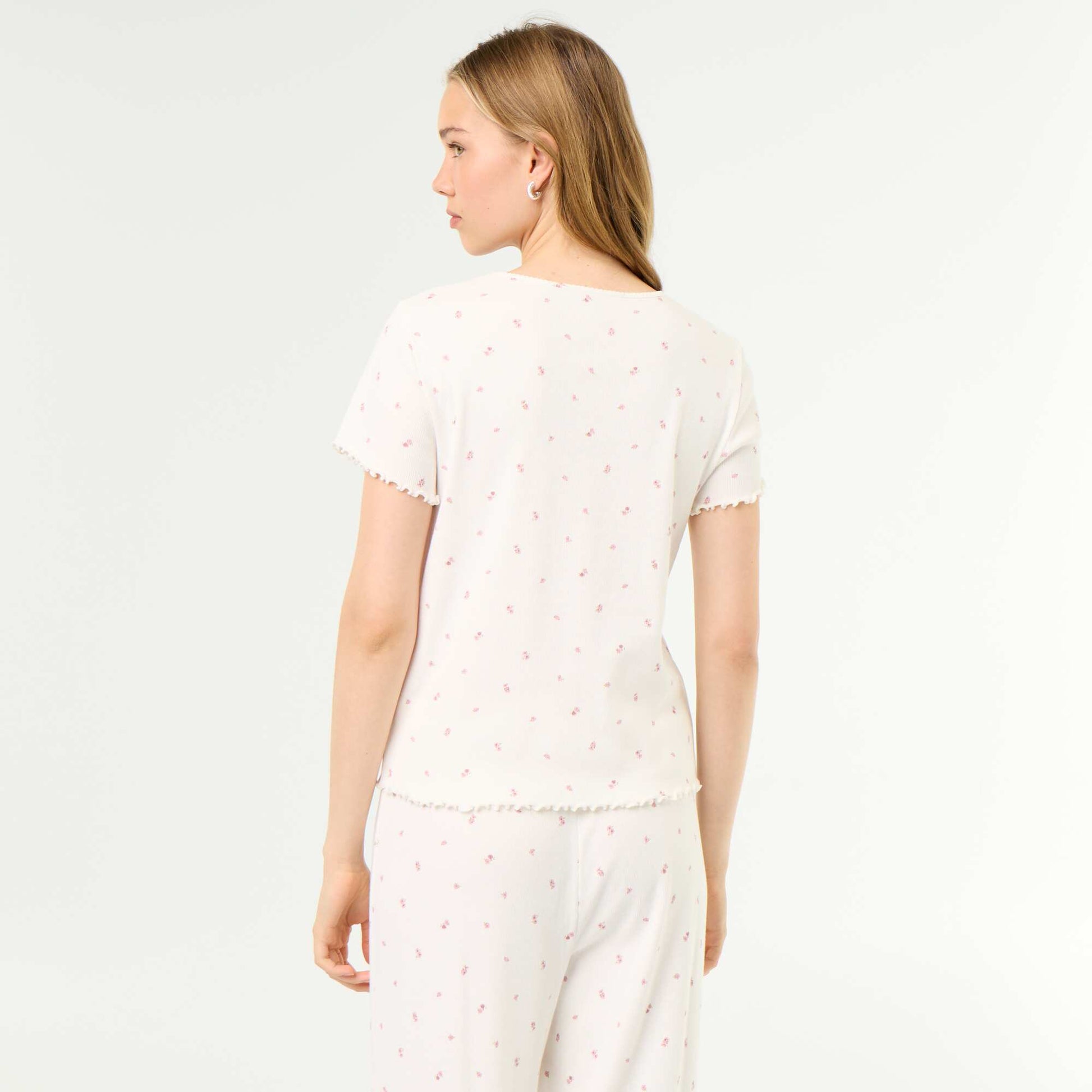 Ribbed Knit Pajama T-Shirt WHITE