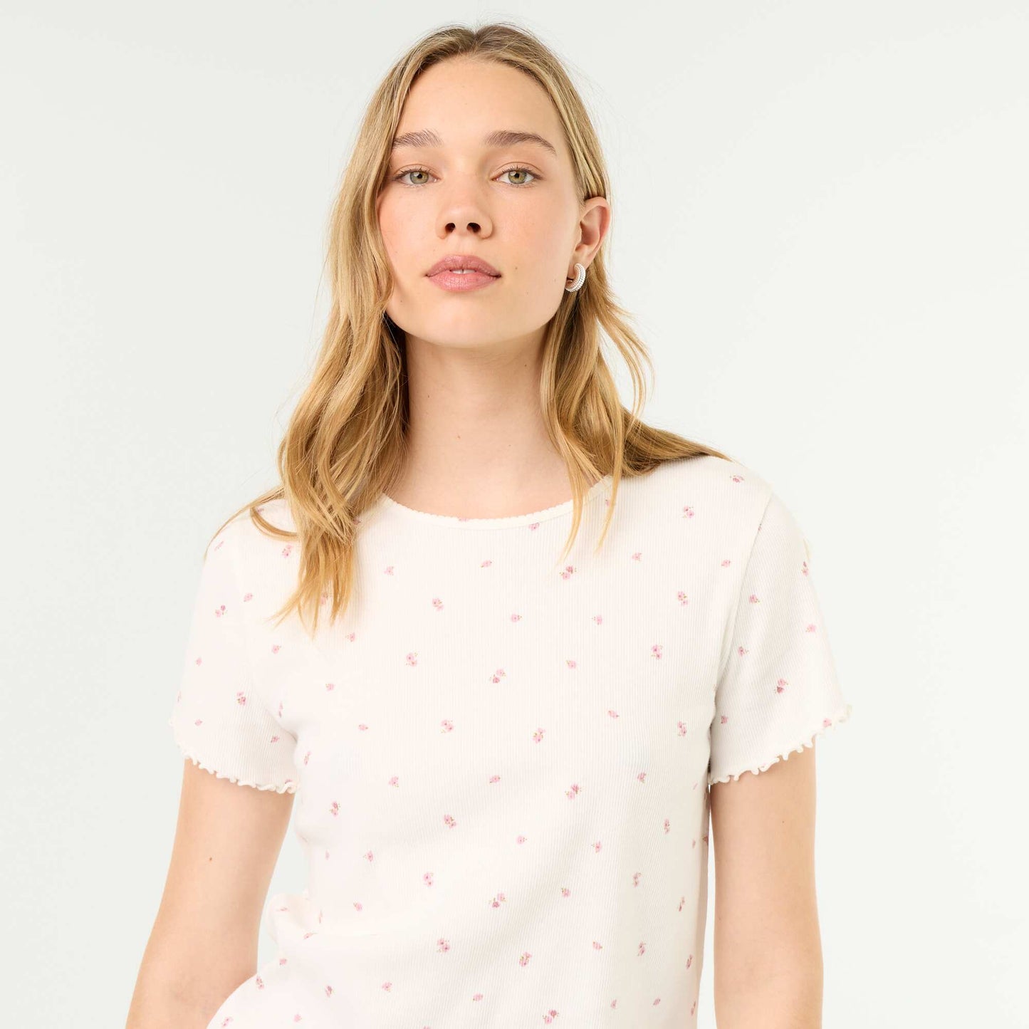 Ribbed Knit Pajama T-Shirt WHITE