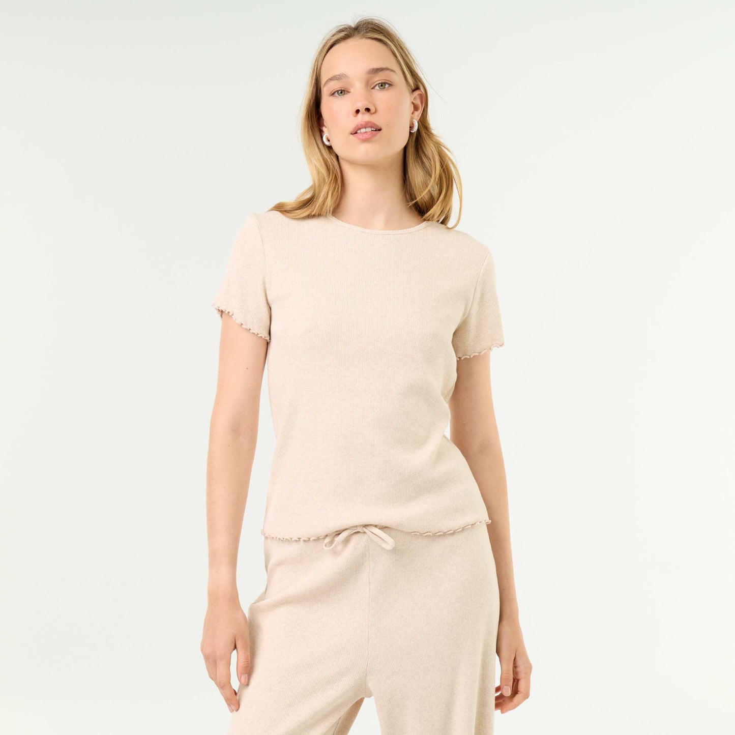 Ribbed Pyjama T-Shirt BEIGE