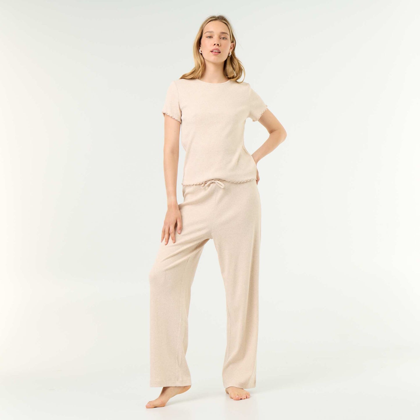 Ribbed Pyjama T-Shirt BEIGE