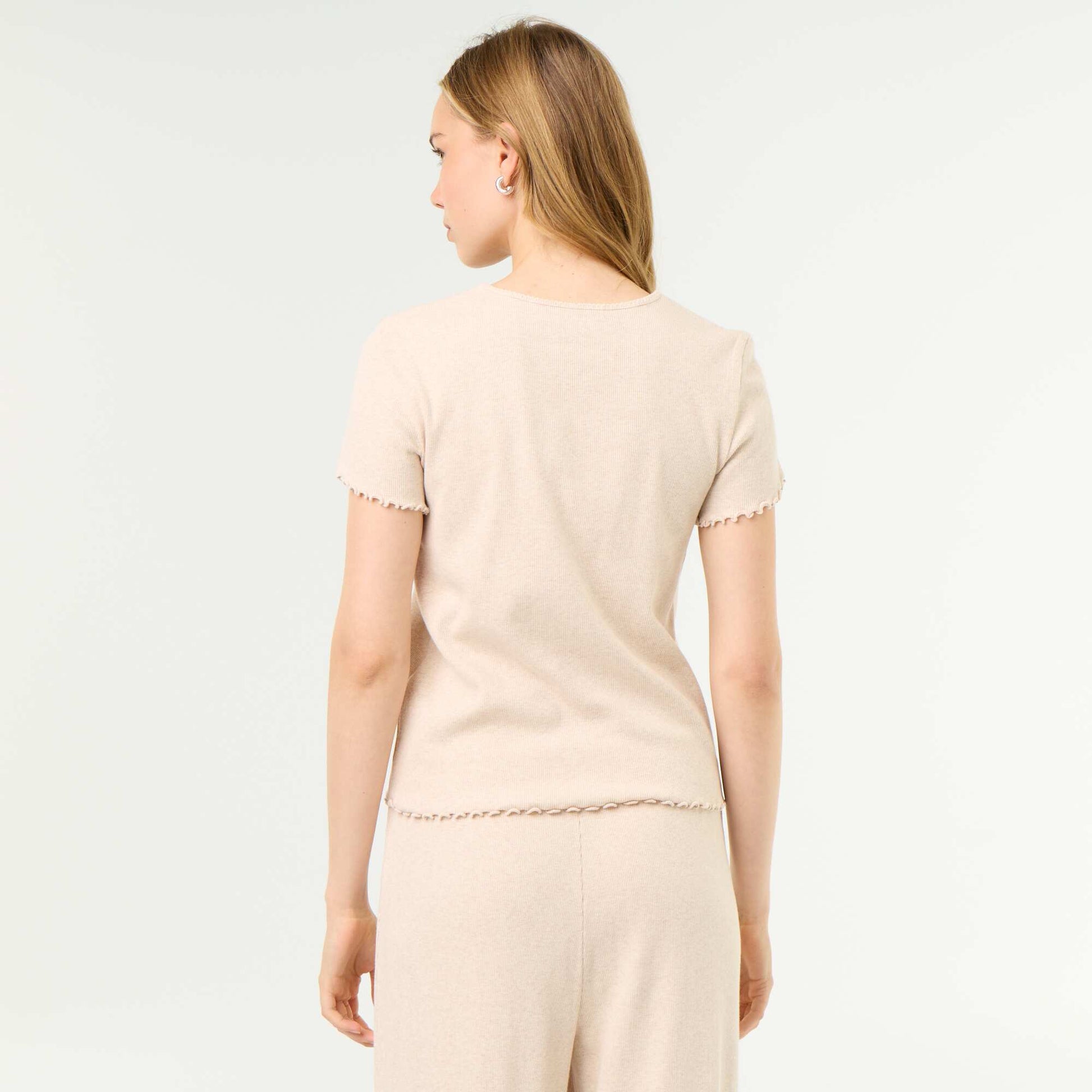 Ribbed Pyjama T-Shirt BEIGE