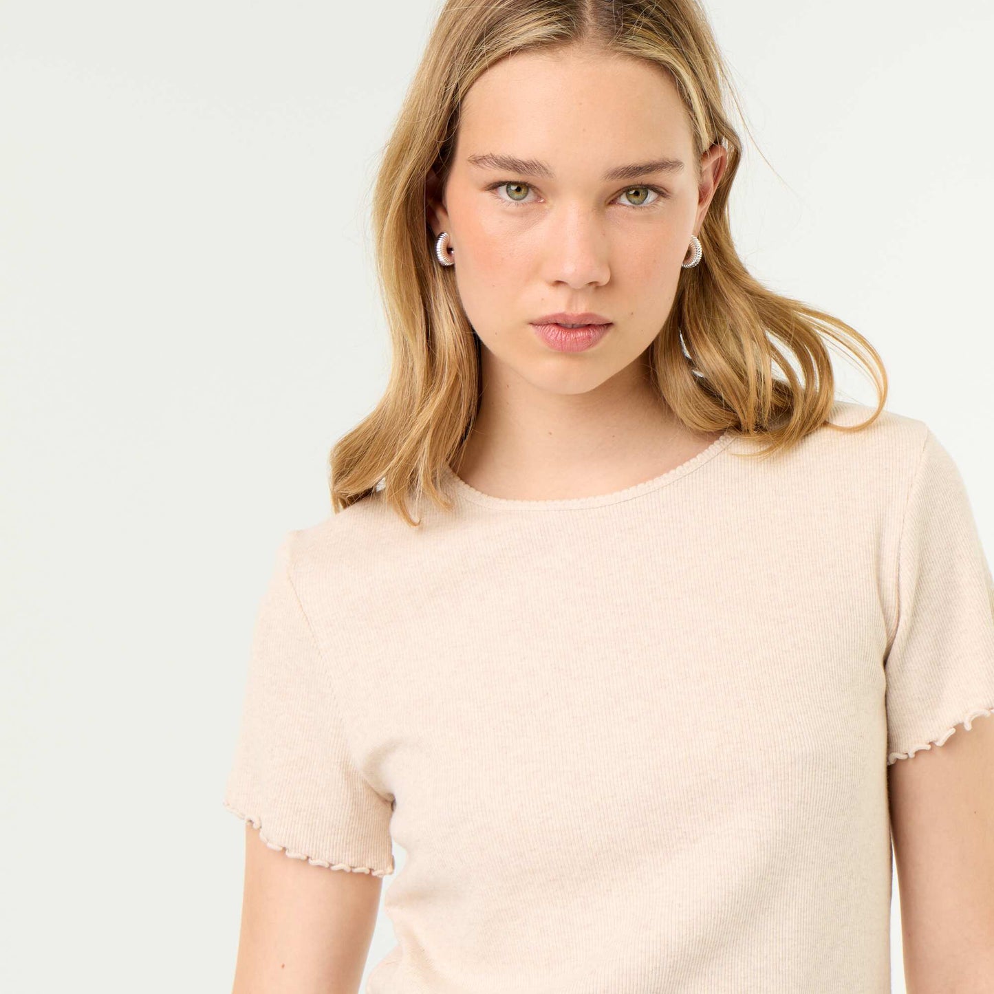 Ribbed Pyjama T-Shirt BEIGE
