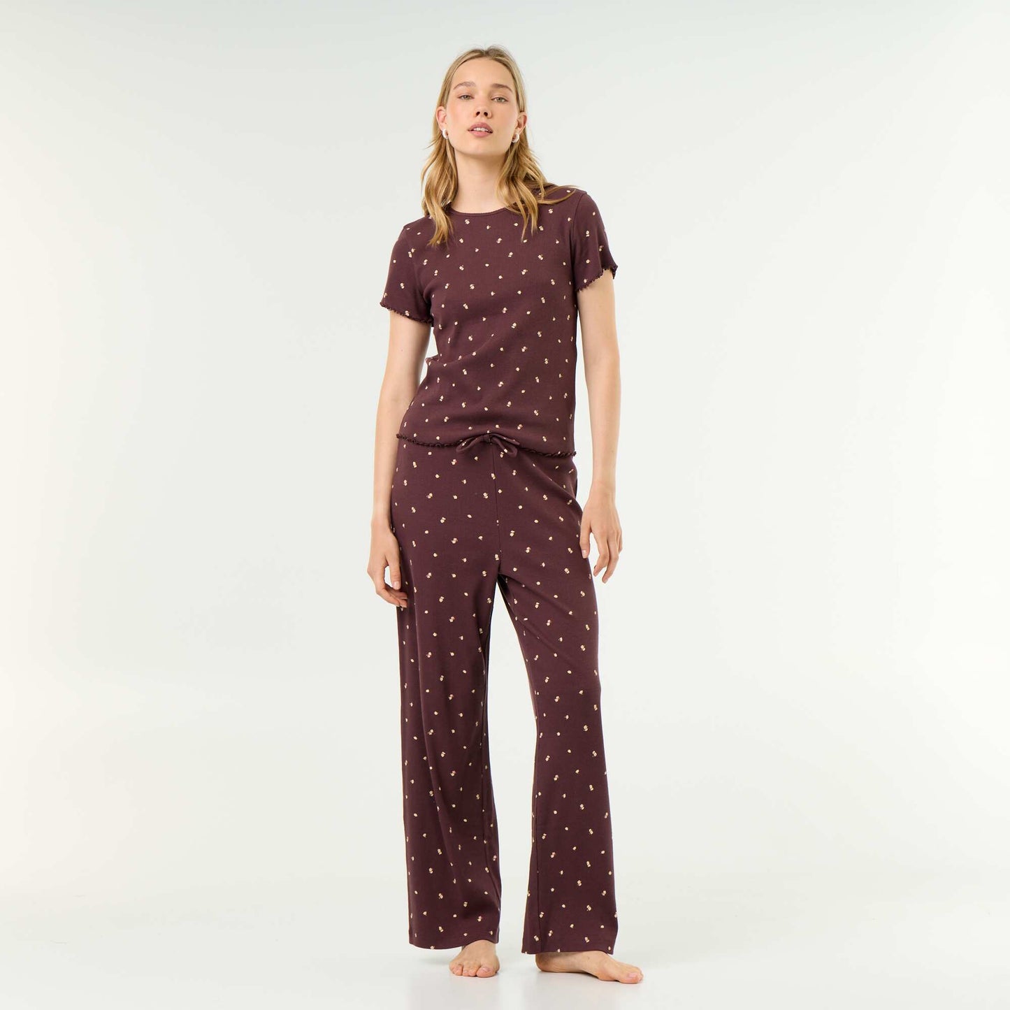Ribbed Knit Pajama T-Shirt RED