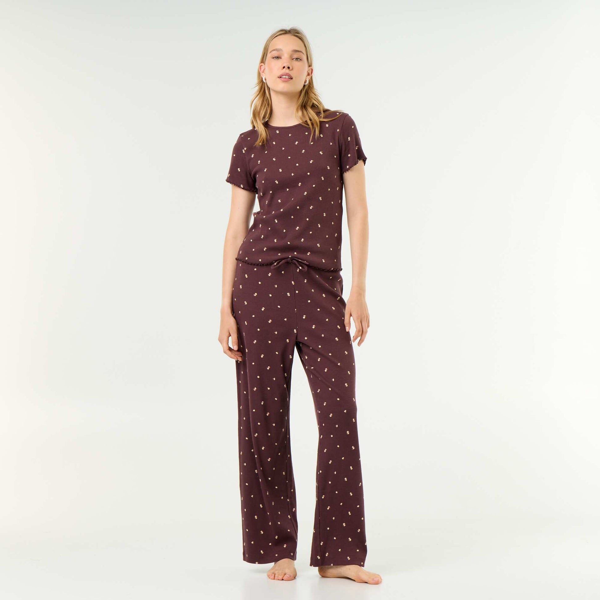 Ribbed Knit Pajama T-Shirt RED