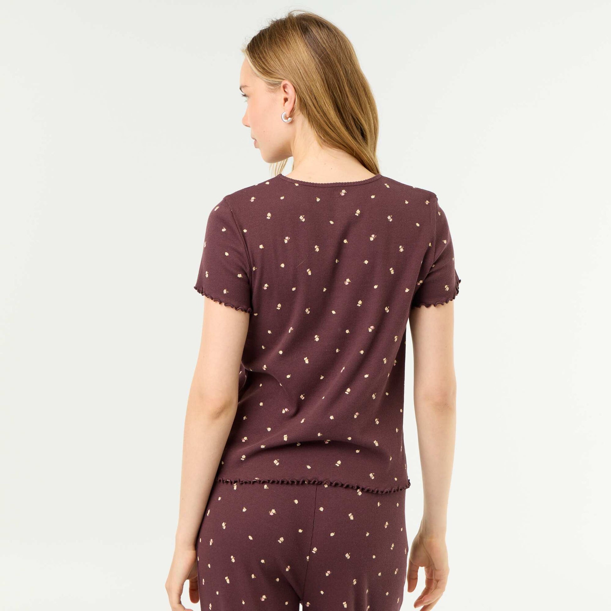 Ribbed Knit Pajama T-Shirt RED