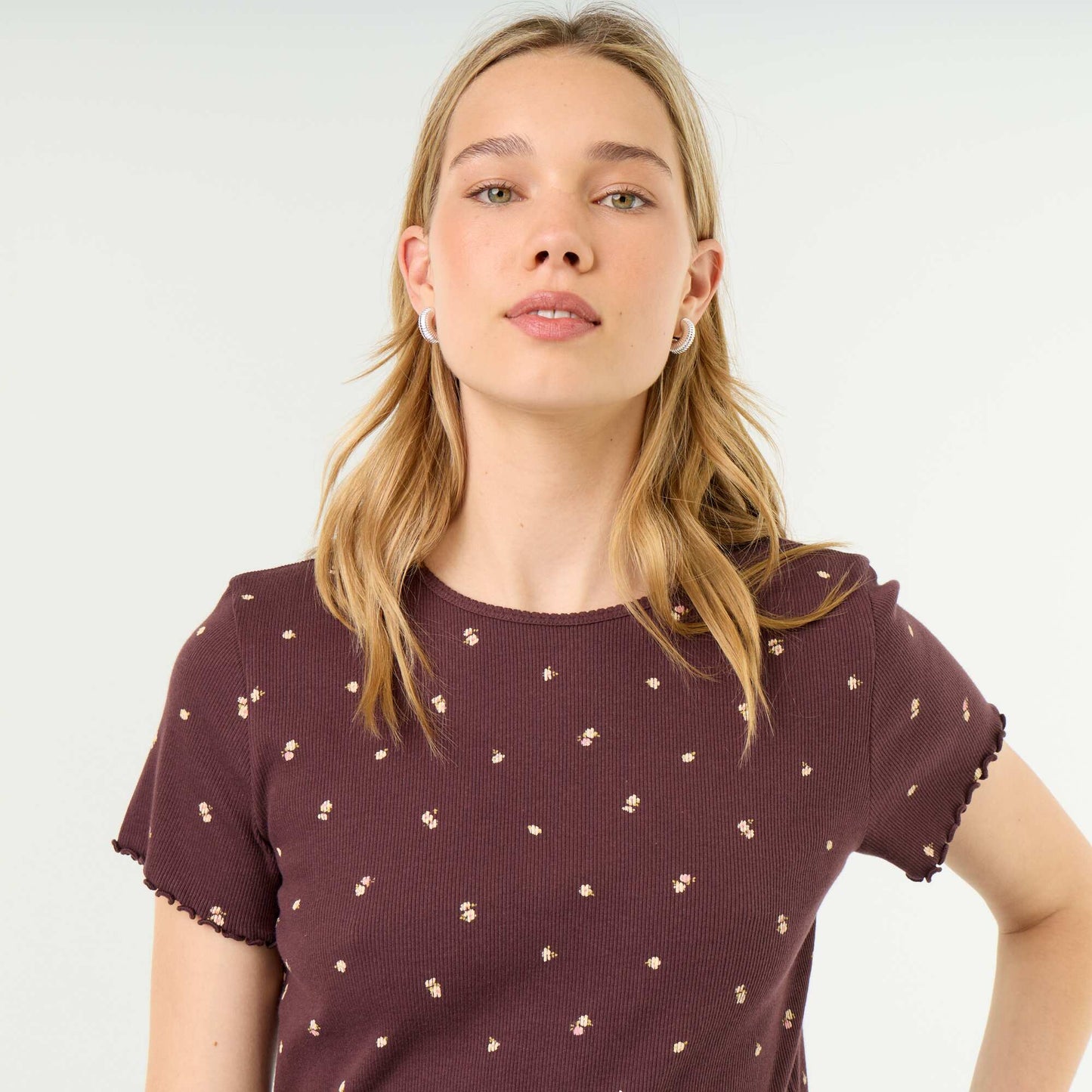 Ribbed Knit Pajama T-Shirt RED