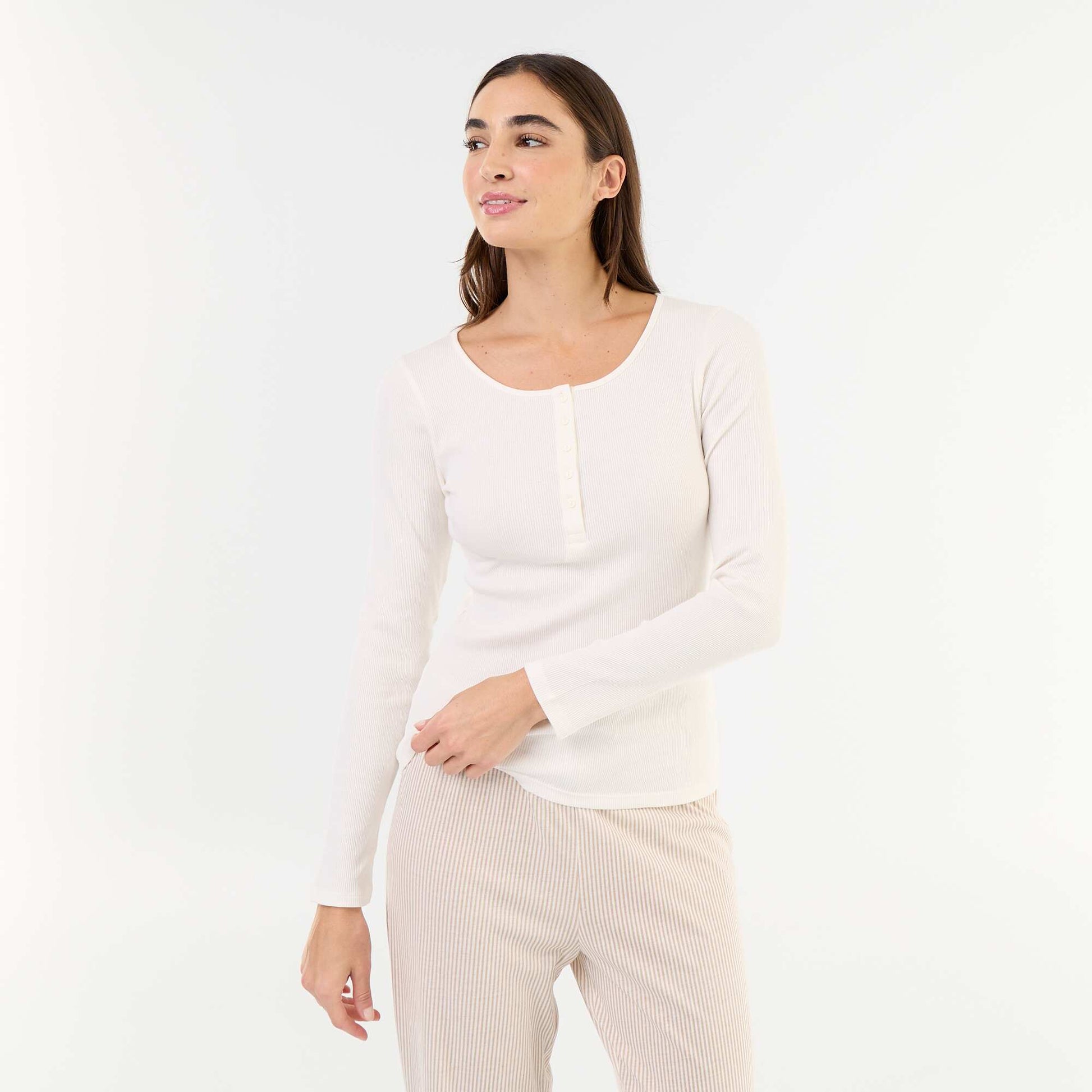 Ribbed Knit Pyjama T-shirt WHITE
