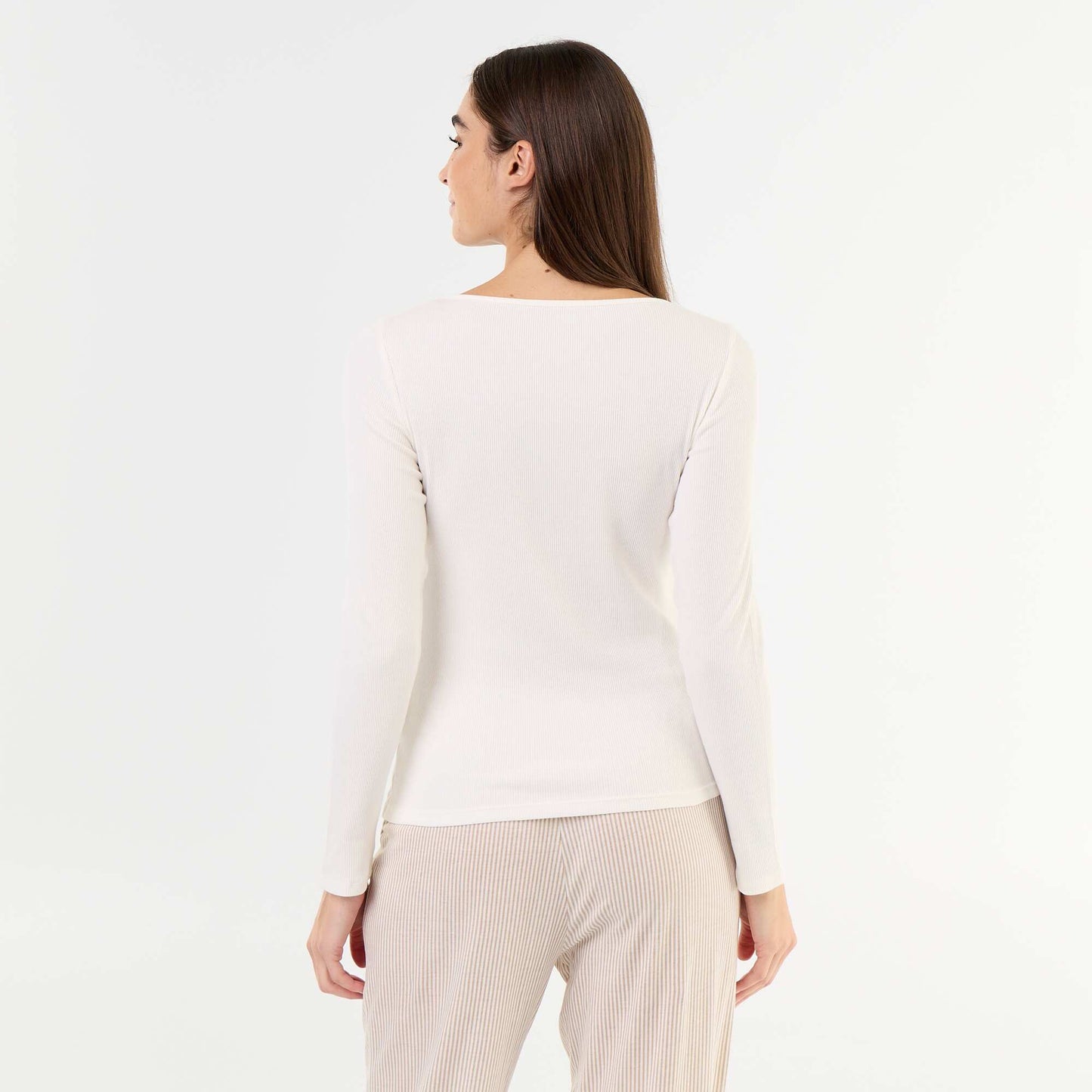 Ribbed Knit Pyjama T-shirt WHITE