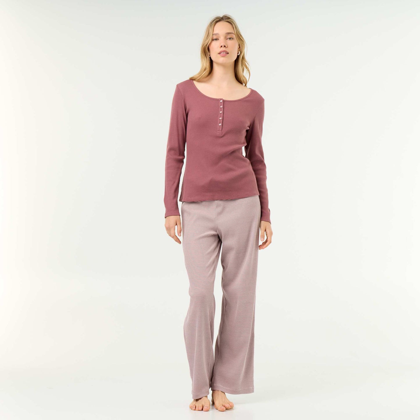 Ribbed Knit Pyjama T-shirt PINK