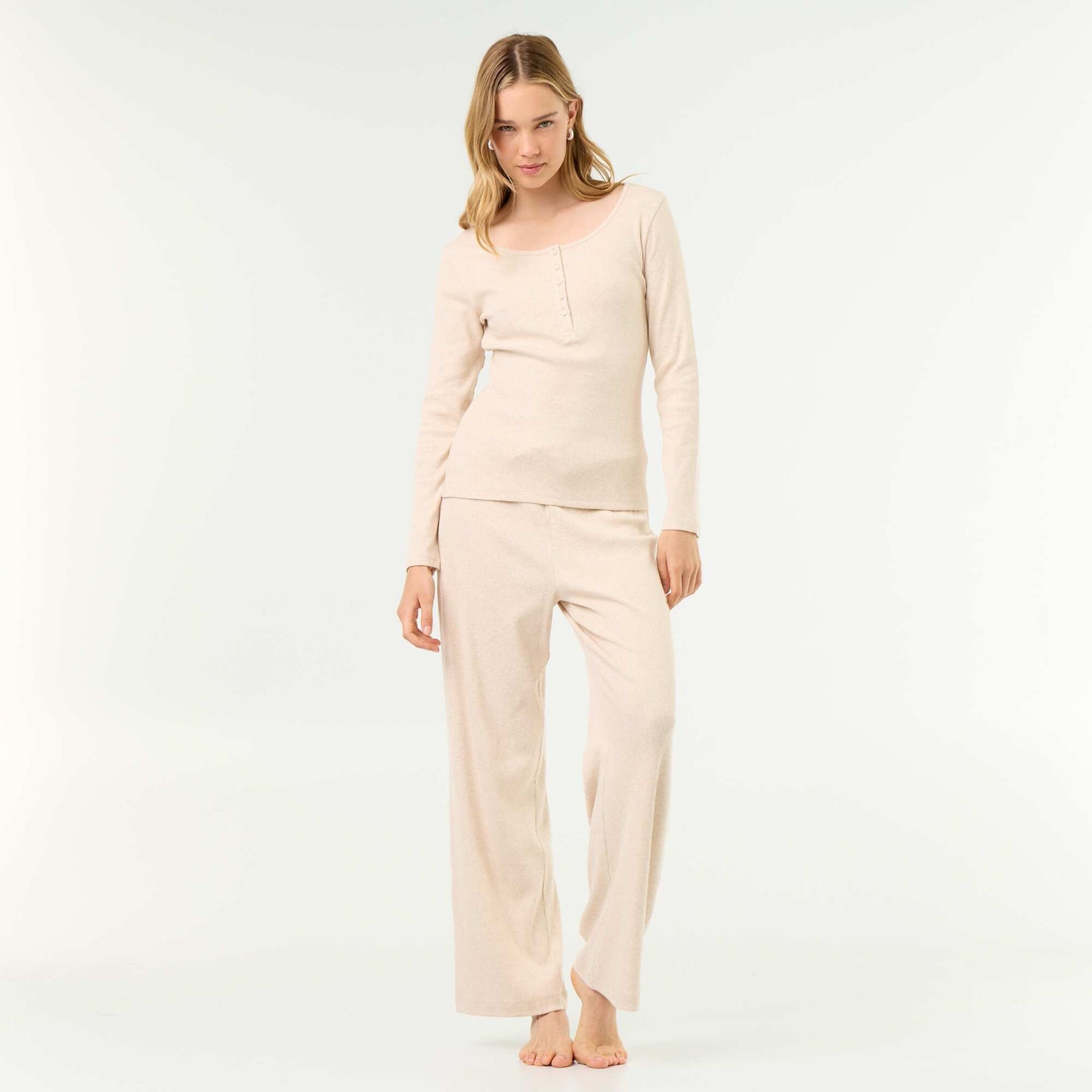 Ribbed Knit Pyjama T-shirt BEIGE