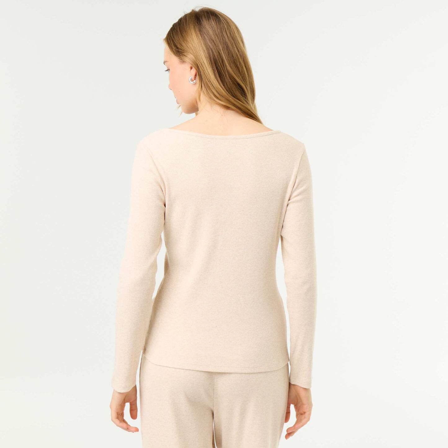 Ribbed Knit Pyjama T-shirt BEIGE
