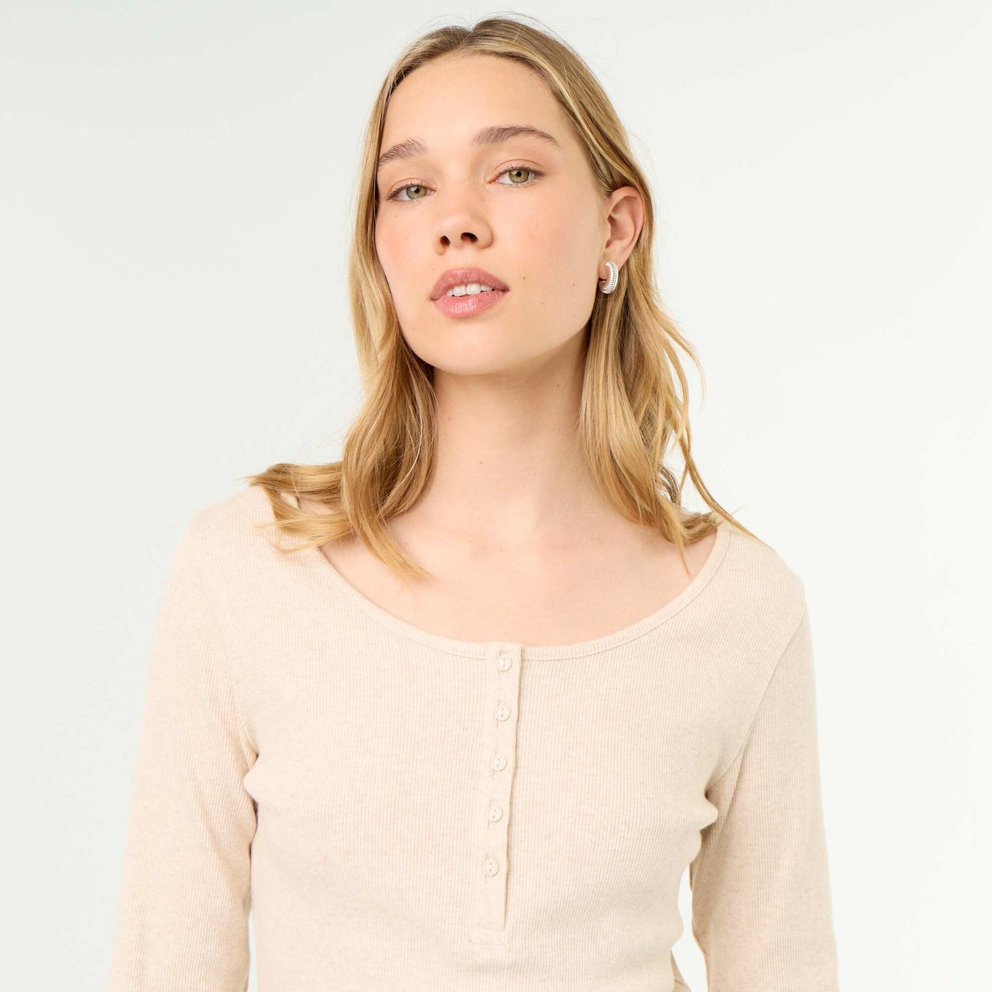 Ribbed Knit Pyjama T-shirt BEIGE