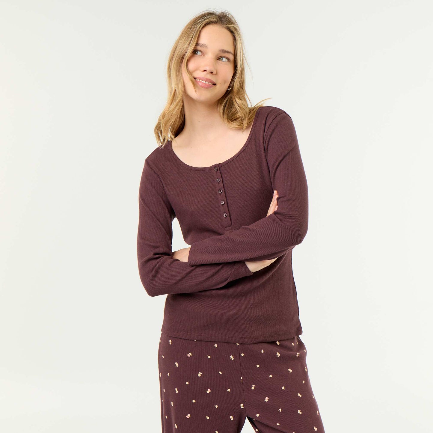 Ribbed Knit Pyjama T-shirt PURPLE