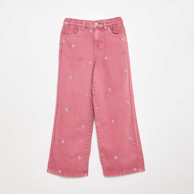 Embroidered Denim Pants PINK