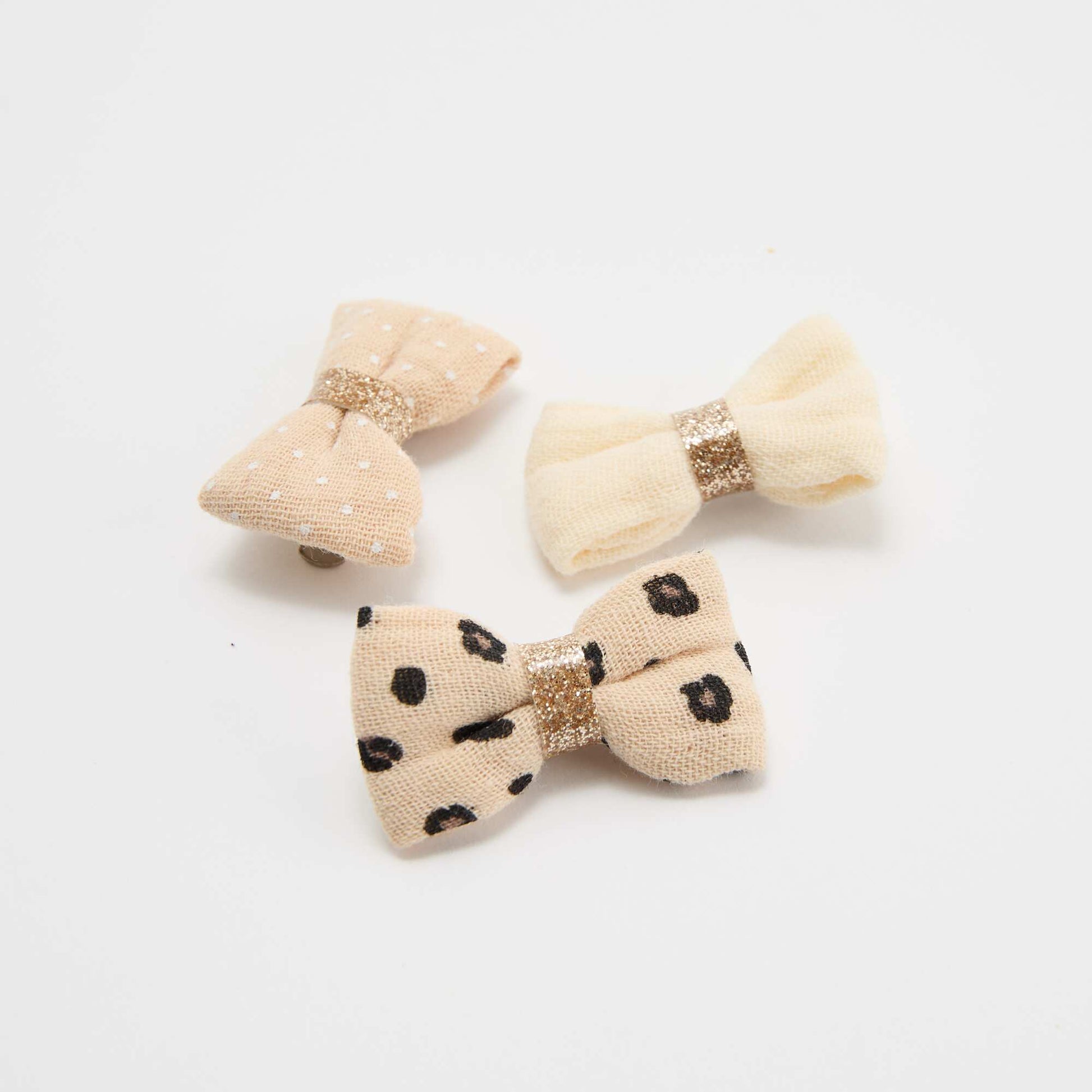 Set of 3 Bow Crocodile Clips BEIGE