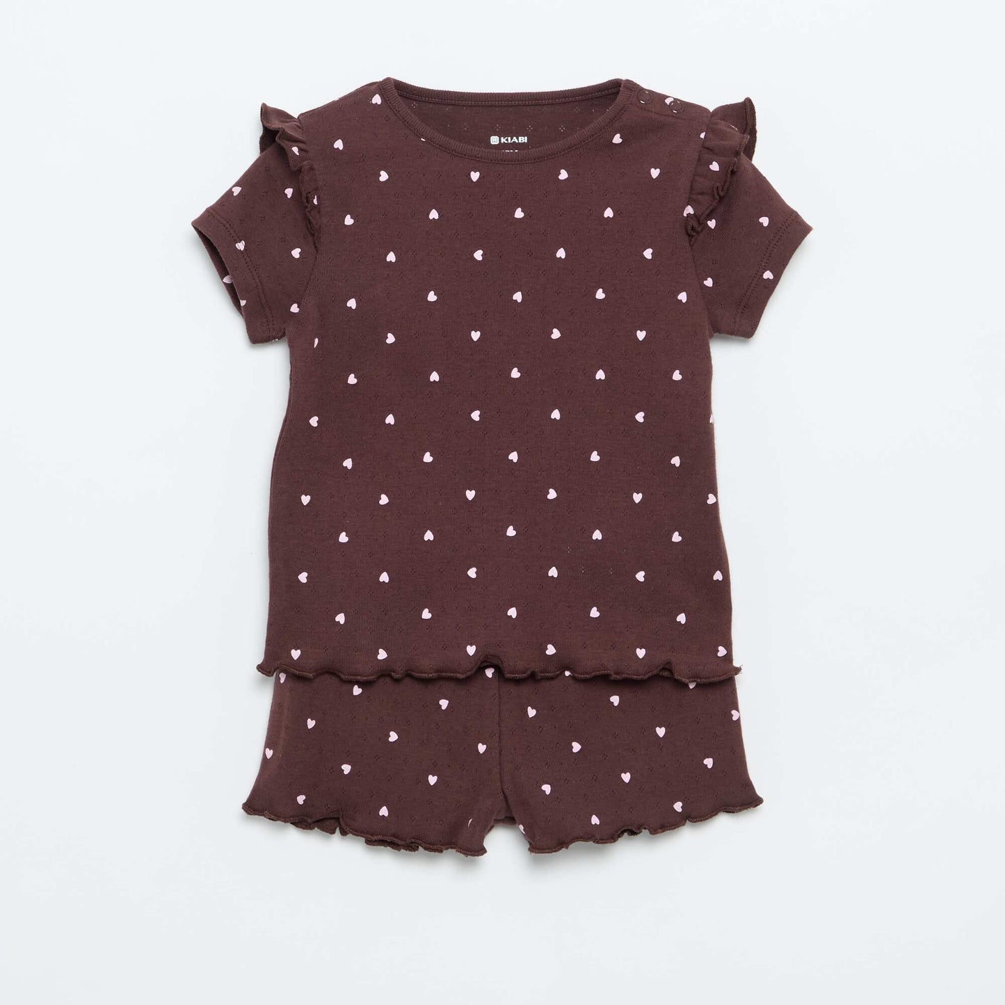 2-piece short pointelle knit pajama set BROWN