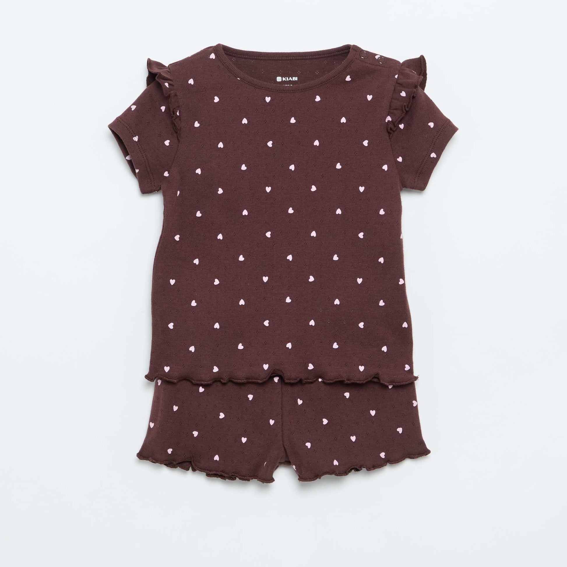 2-piece short pointelle knit pajama set BROWN