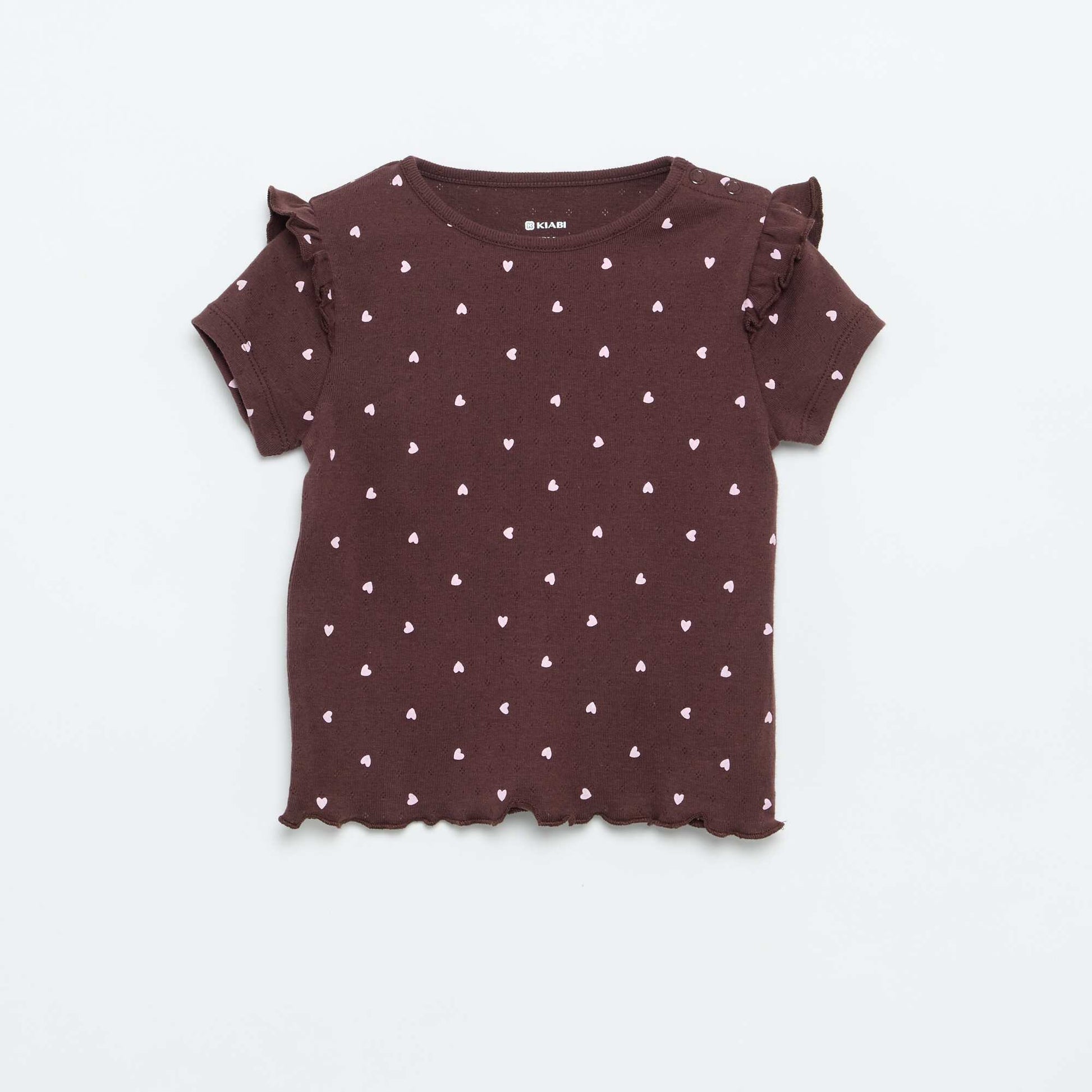 2-piece short pointelle knit pajama set BROWN