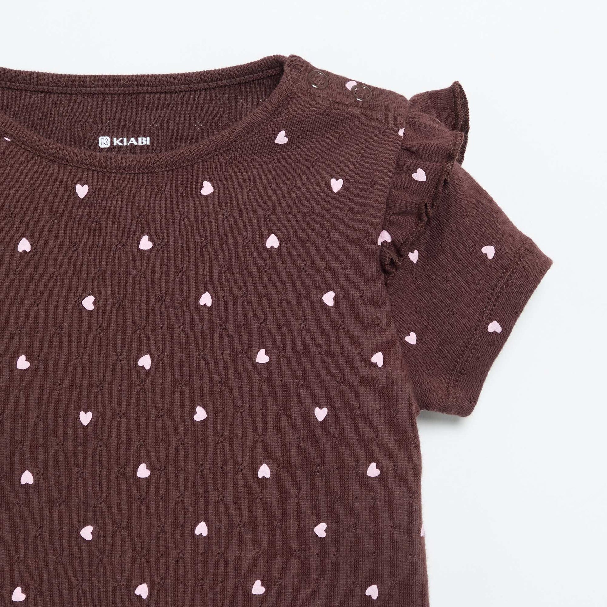 2-piece short pointelle knit pajama set BROWN