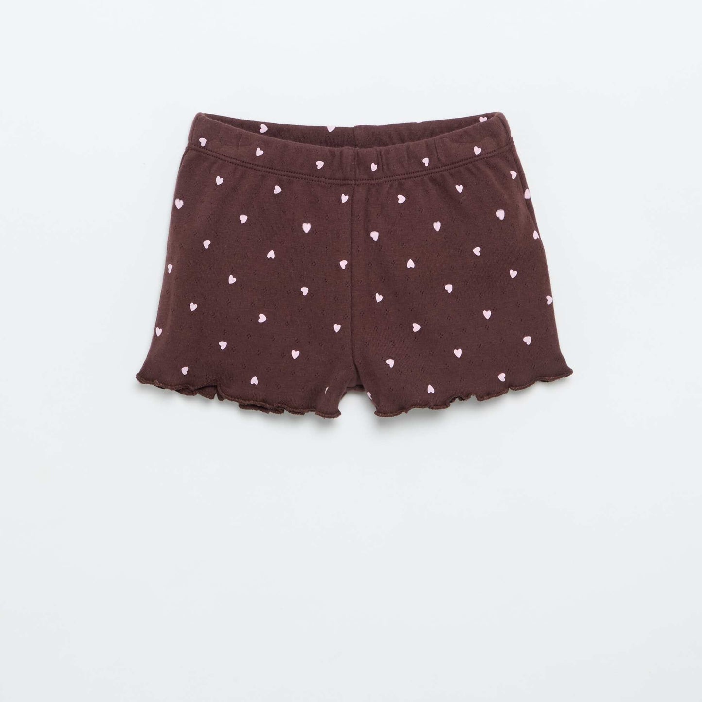 2-piece short pointelle knit pajama set BROWN