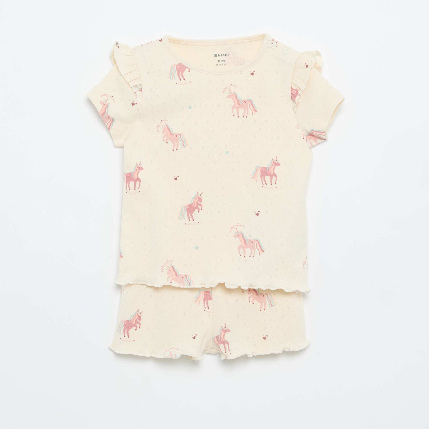 2-piece short pointelle knit pajama set BEIGE