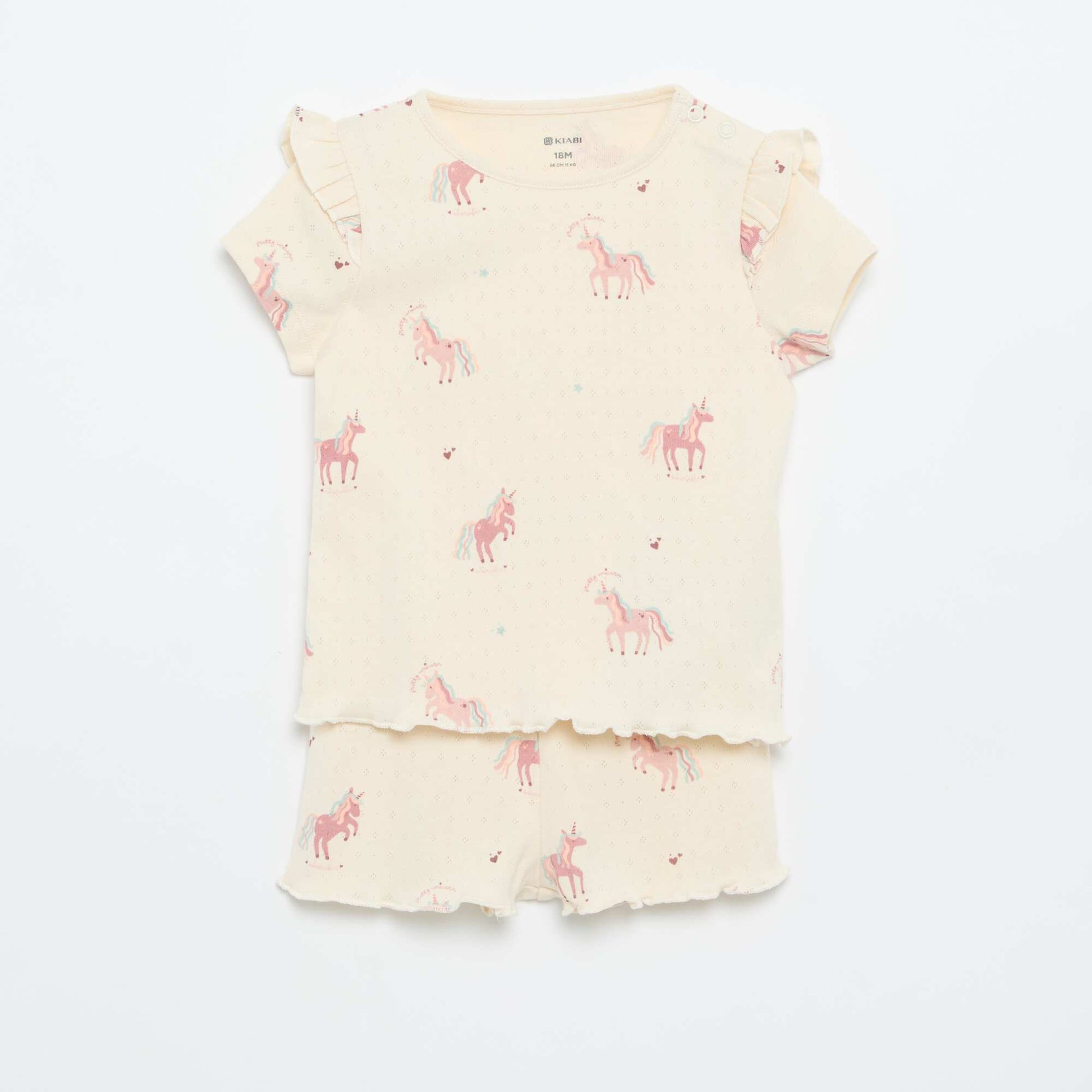 2-piece short pointelle knit pajama set BEIGE
