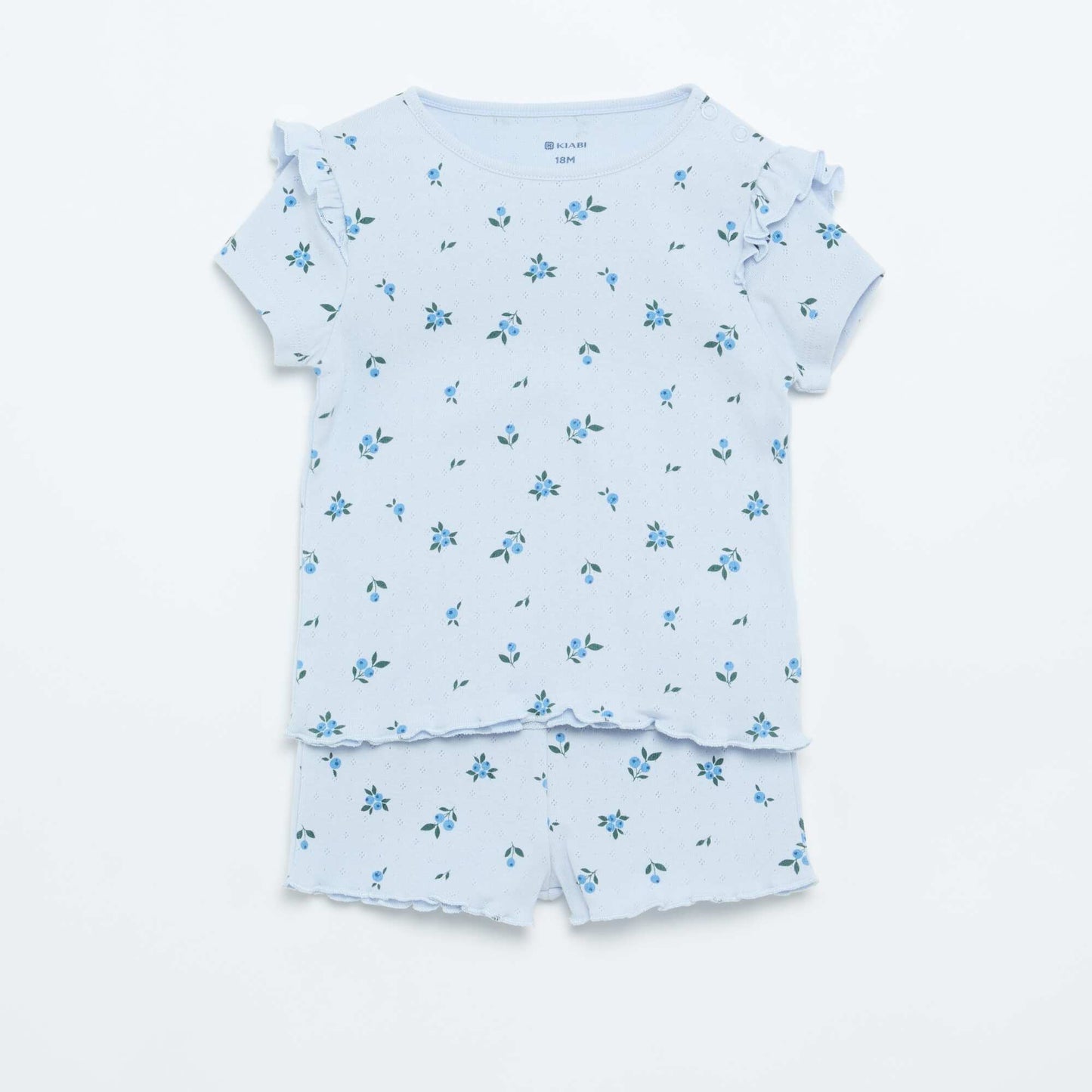 2-piece short pointelle knit pajama set BLUE