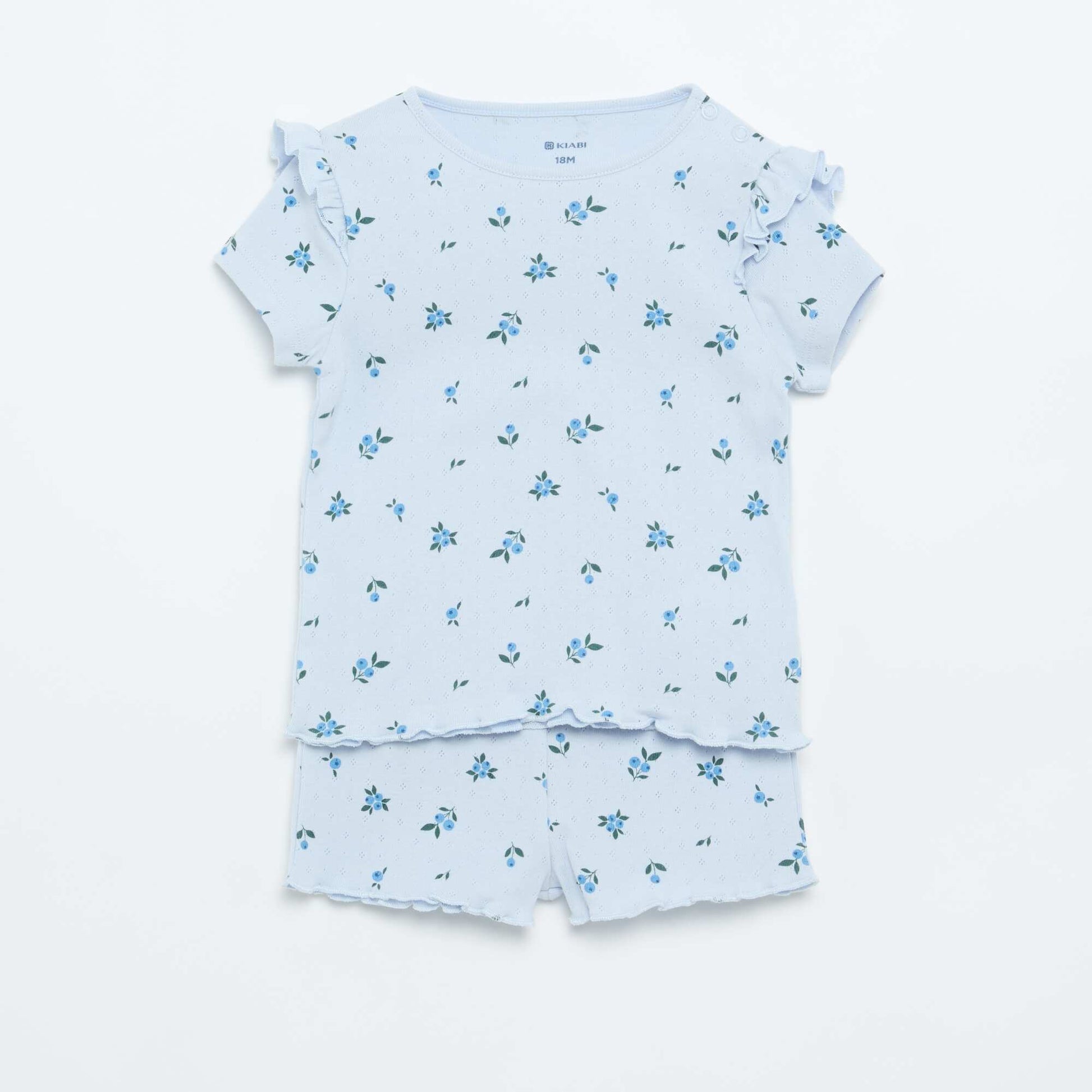 2-piece short pointelle knit pajama set BLUE