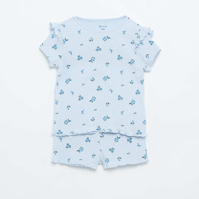 2-piece short pointelle knit pajama set BLUE