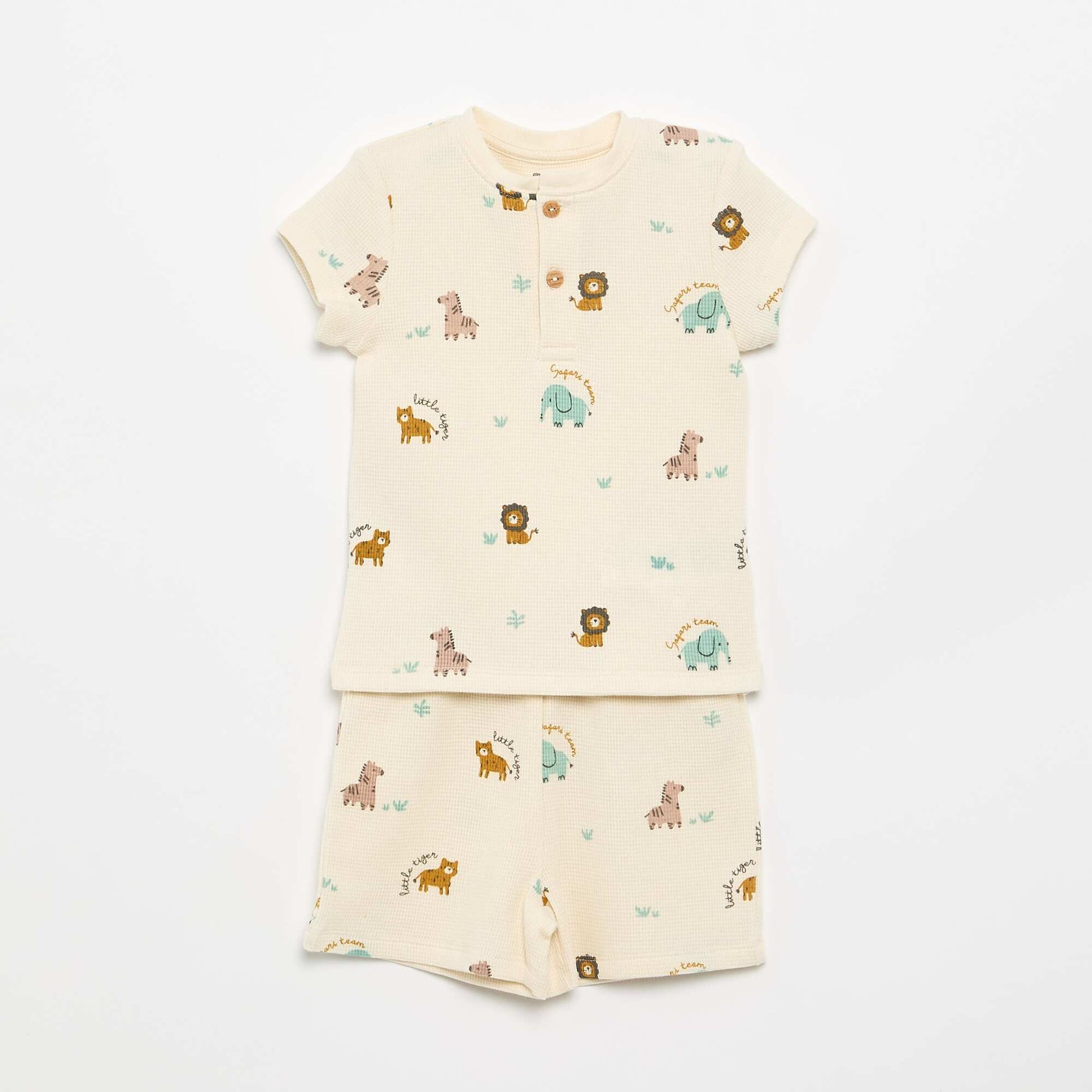 Ribbed knit 2-piece short pajamas BEIGE