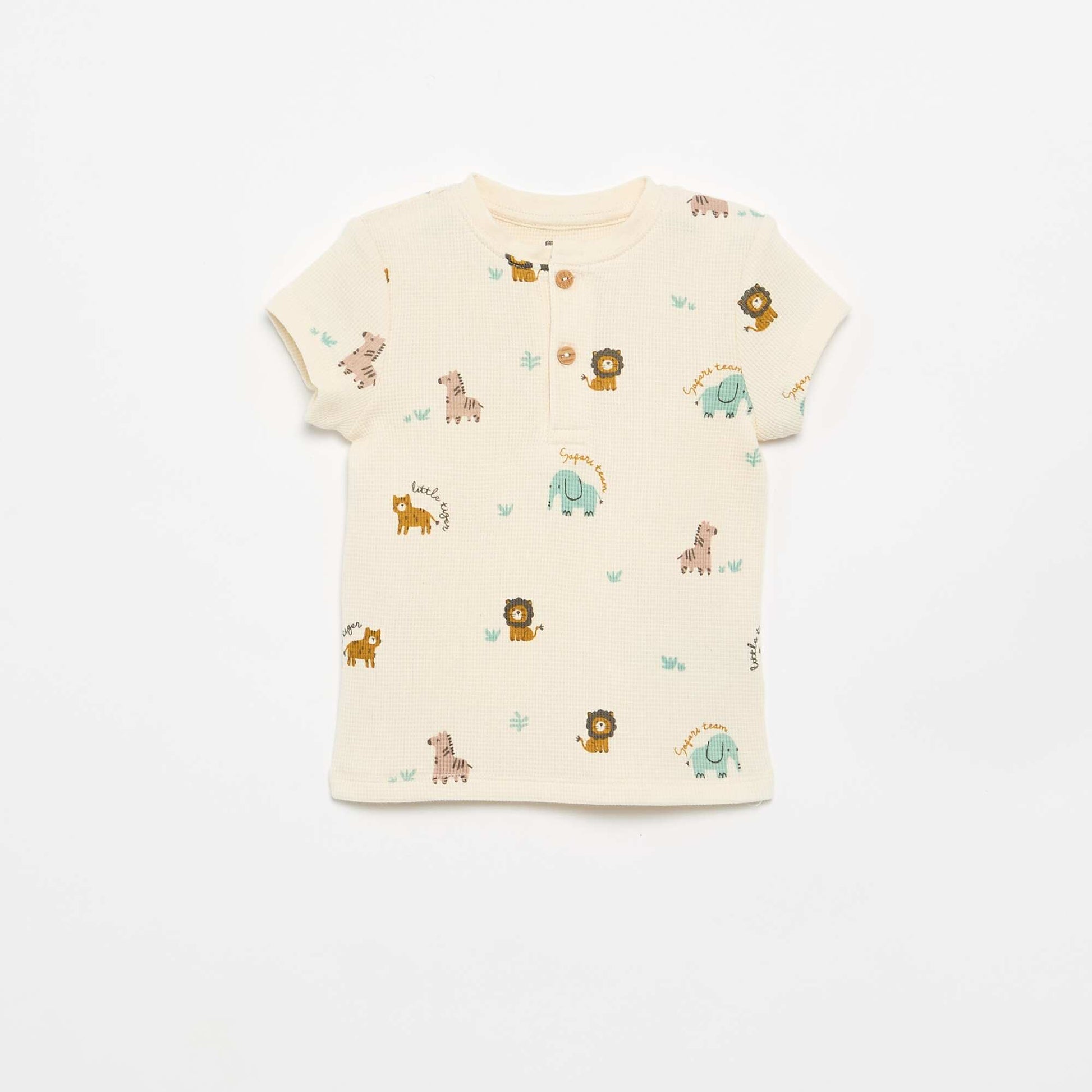 Ribbed knit 2-piece short pajamas BEIGE