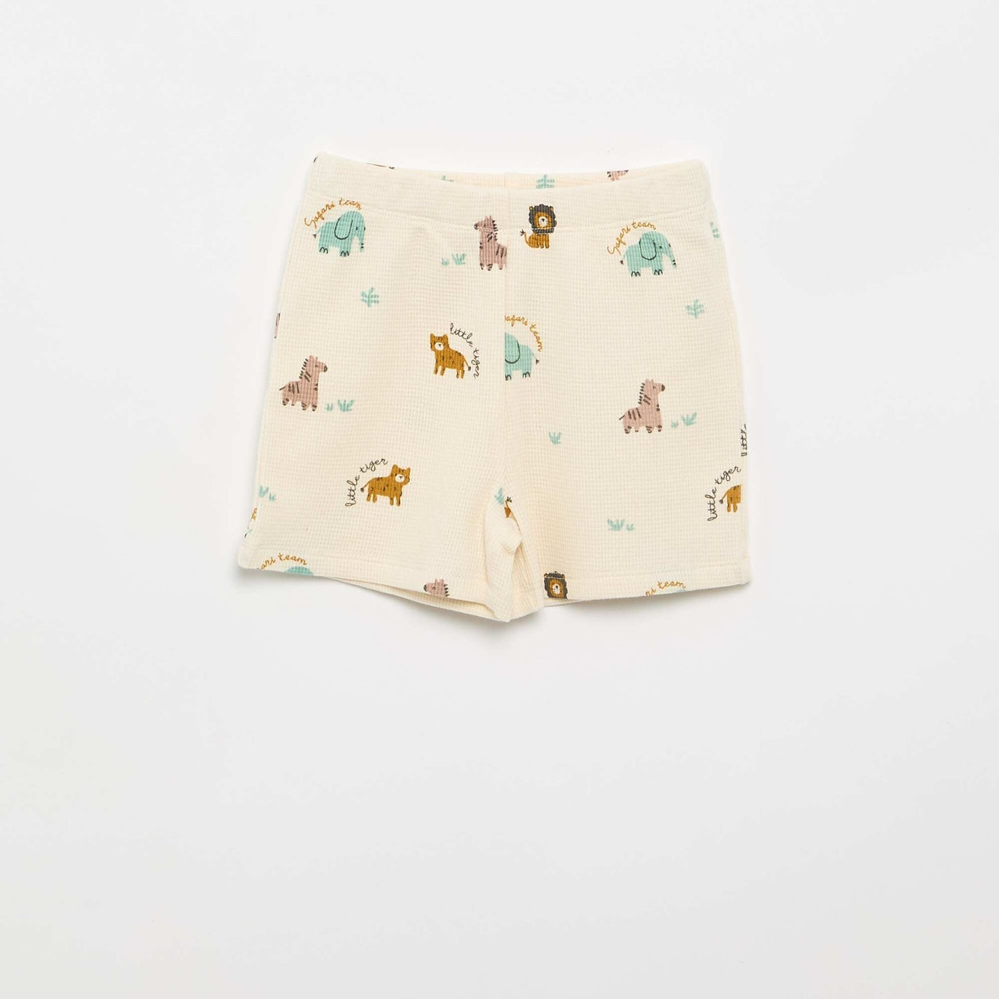 Ribbed knit 2-piece short pajamas BEIGE