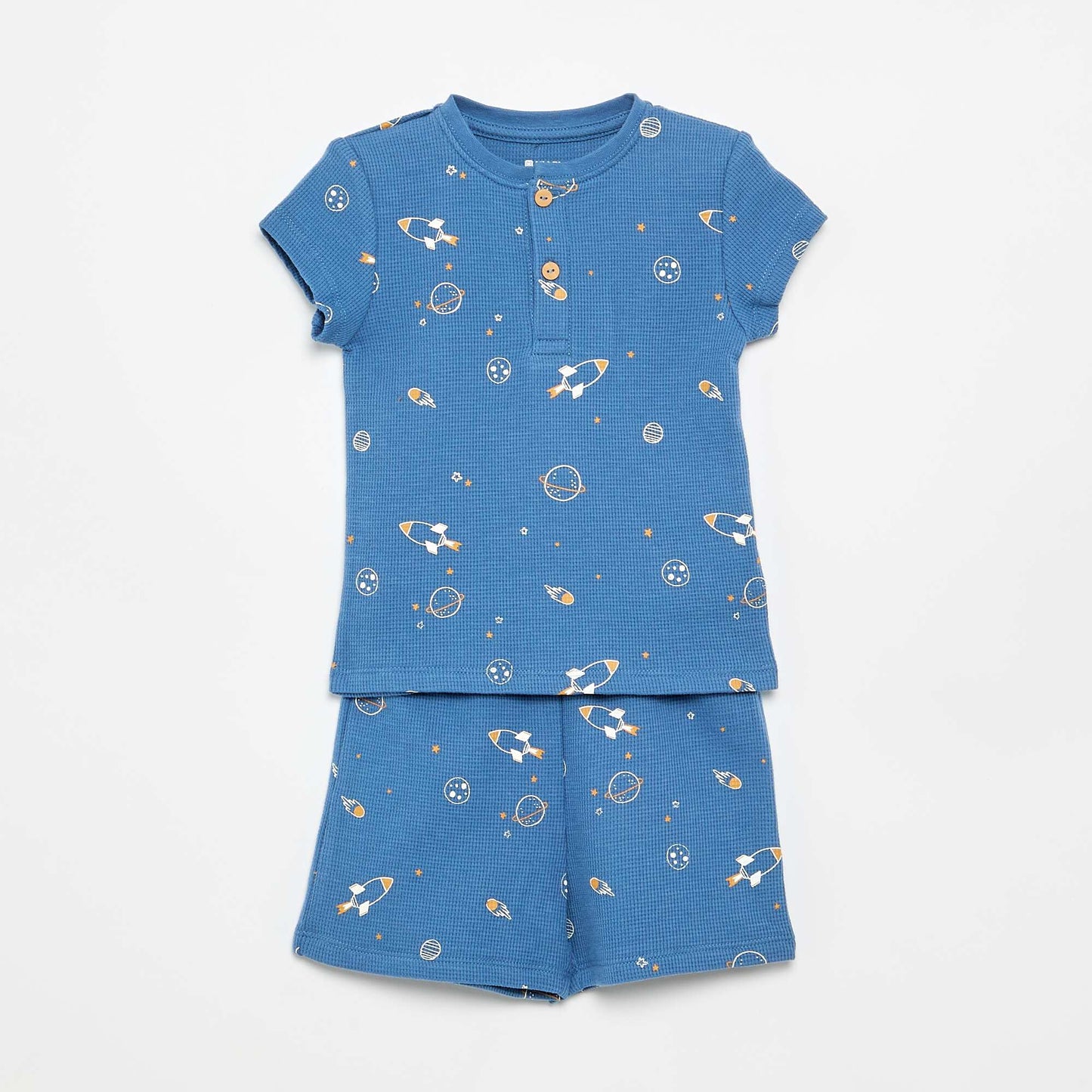 Ribbed knit 2-piece short pajamas BLUE