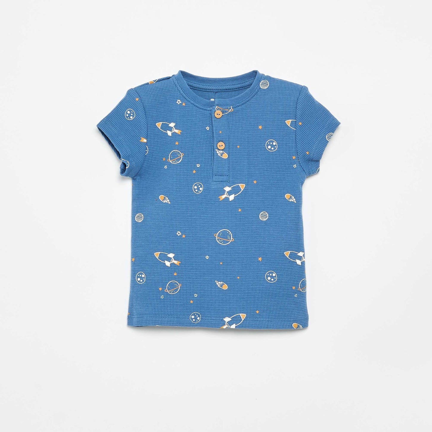 Ribbed knit 2-piece short pajamas BLUE