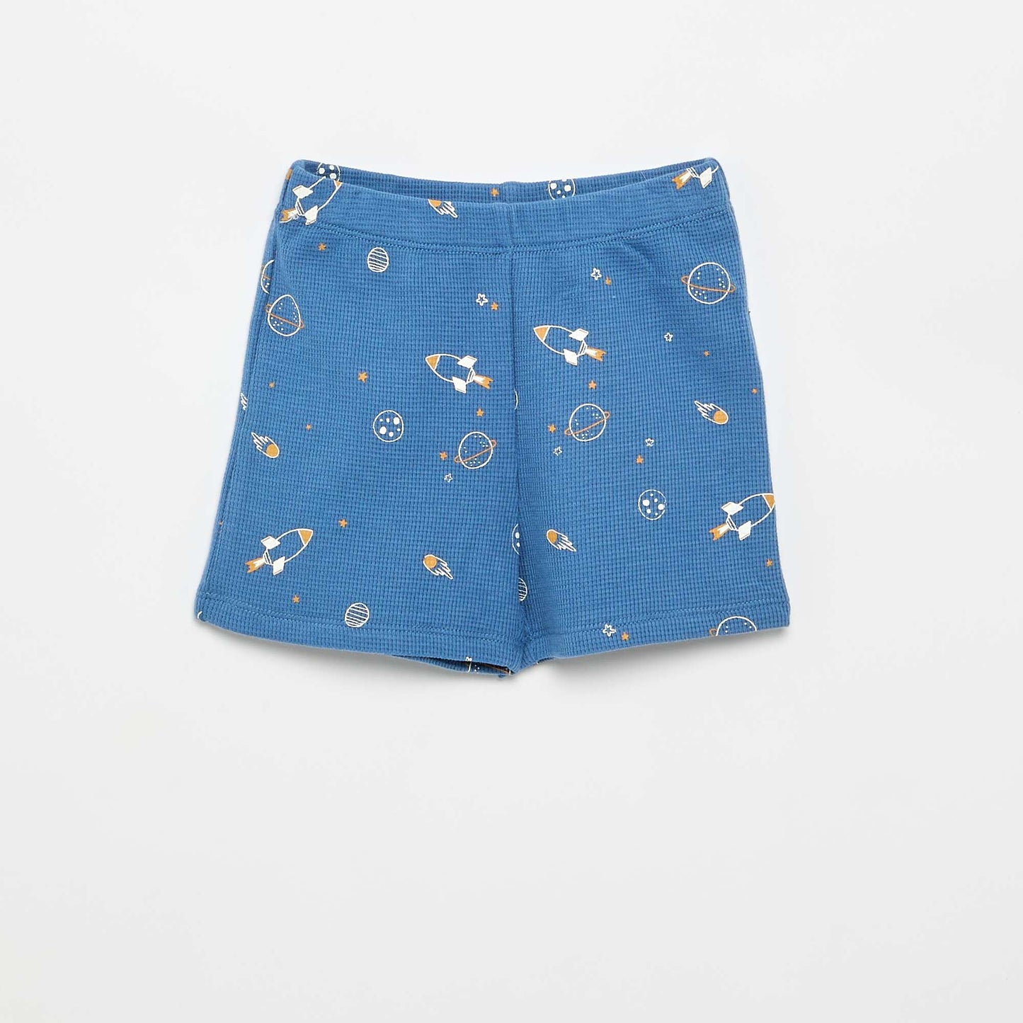 Ribbed knit 2-piece short pajamas BLUE
