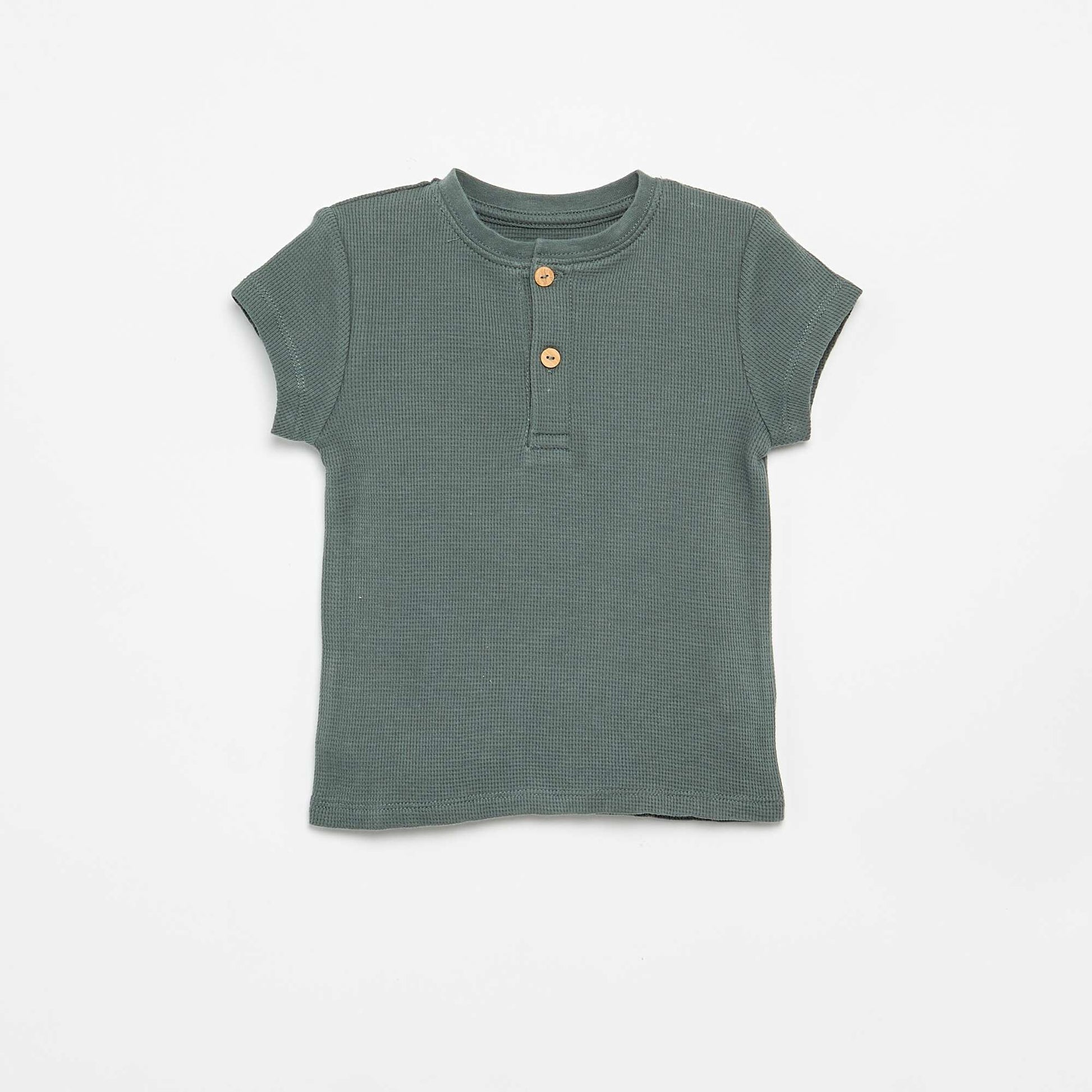 Ribbed knit 2-piece short pajamas GREEN