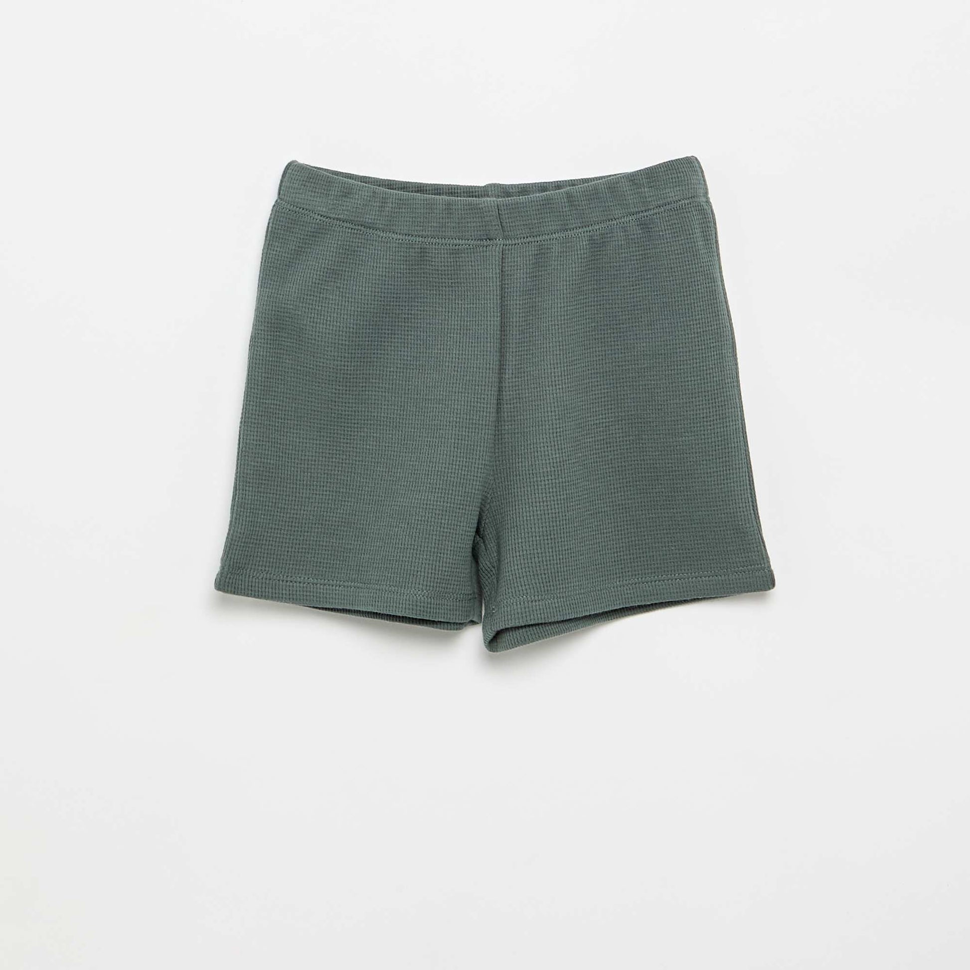 Ribbed knit 2-piece short pajamas GREEN