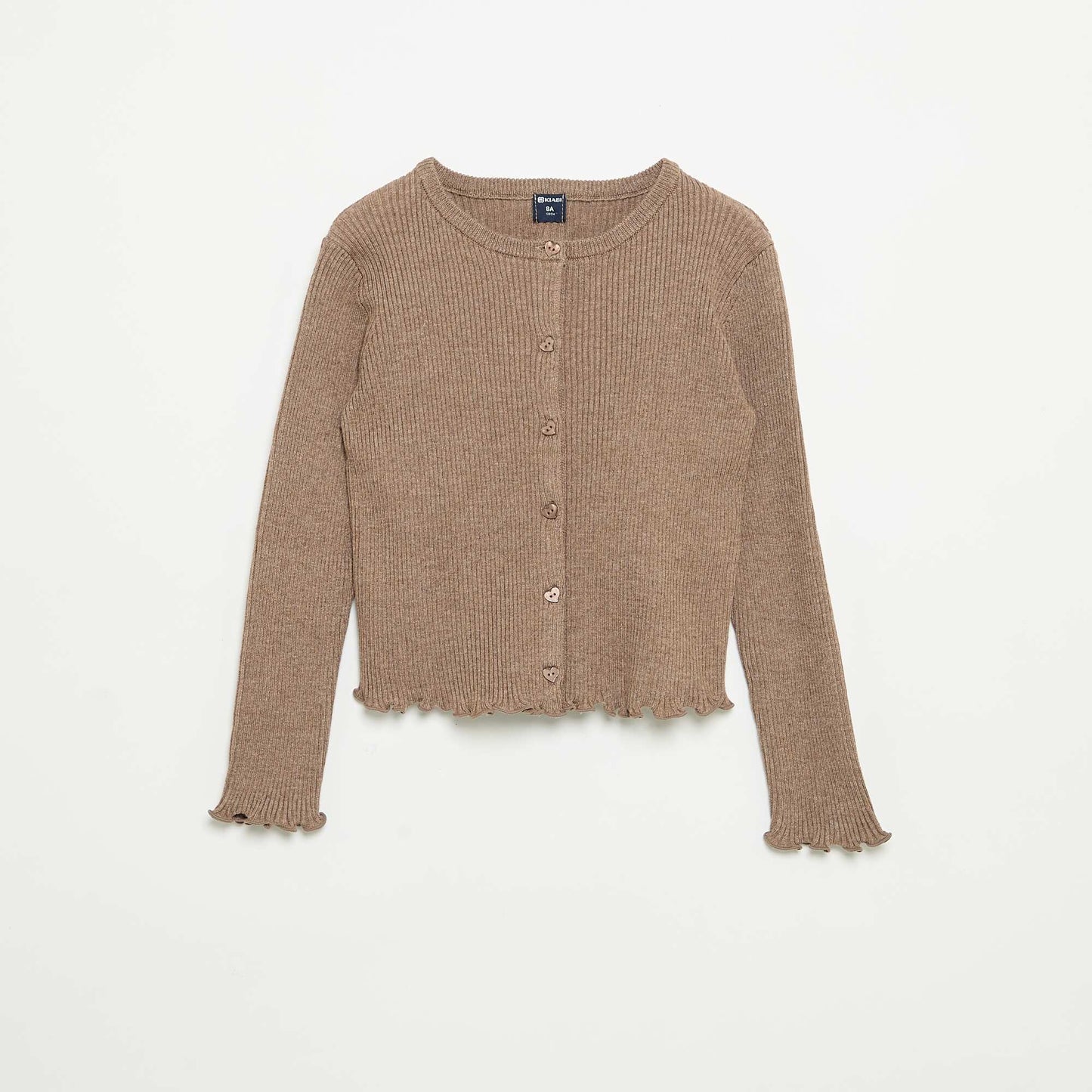 Long-sleeved ribbed knit cardigan BEIGE