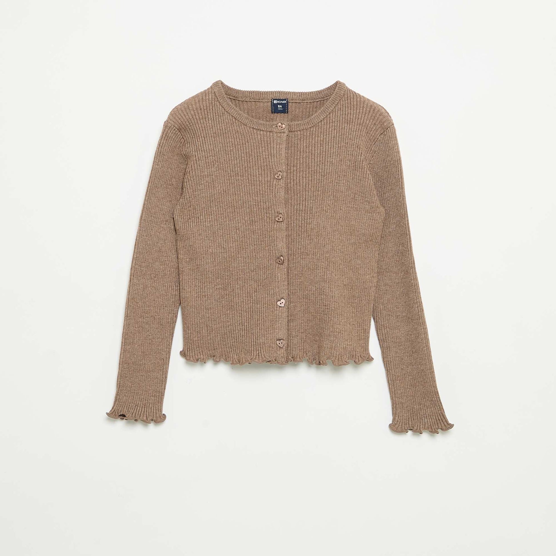 Long-sleeved ribbed knit cardigan BEIGE