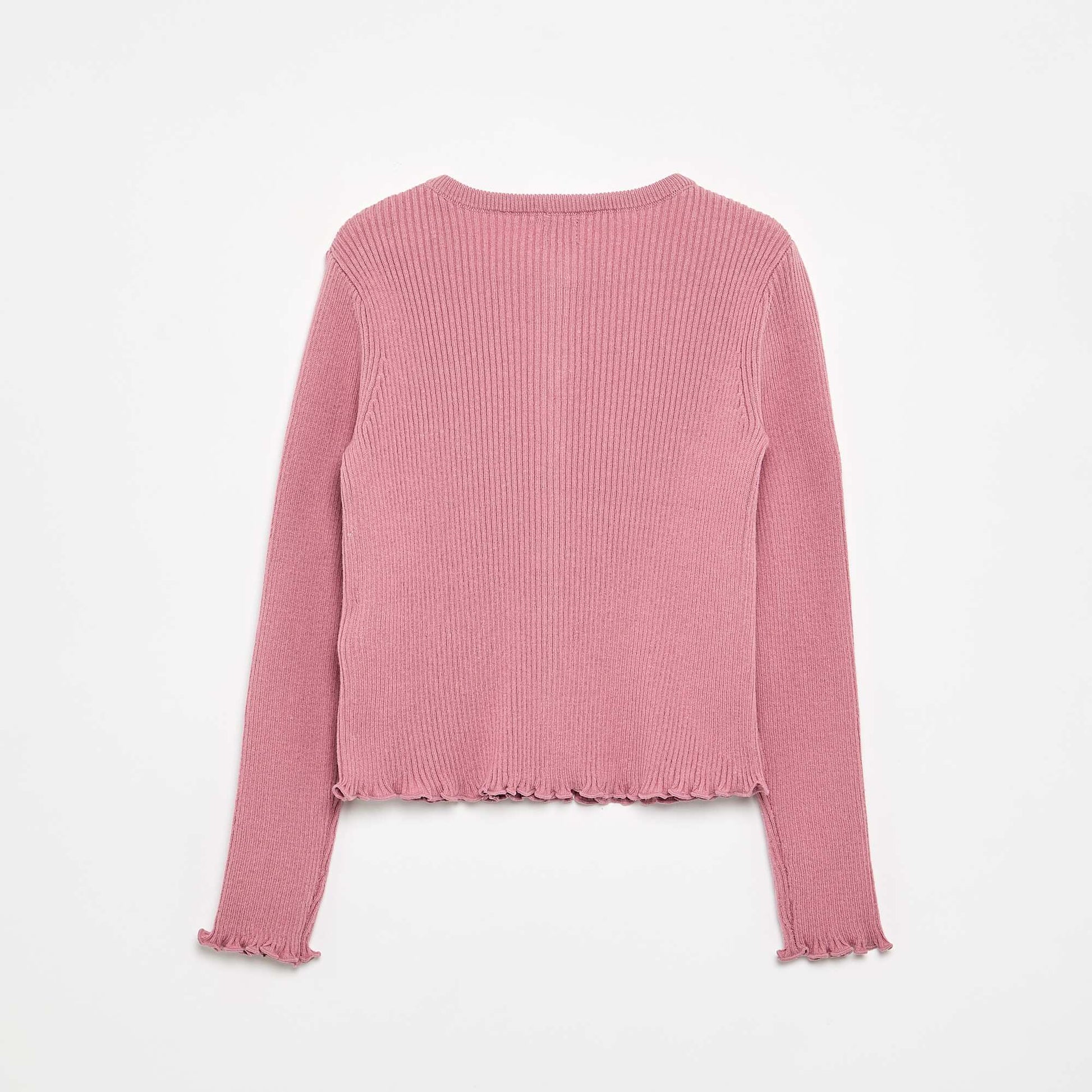 Long-sleeved ribbed knit cardigan PINK