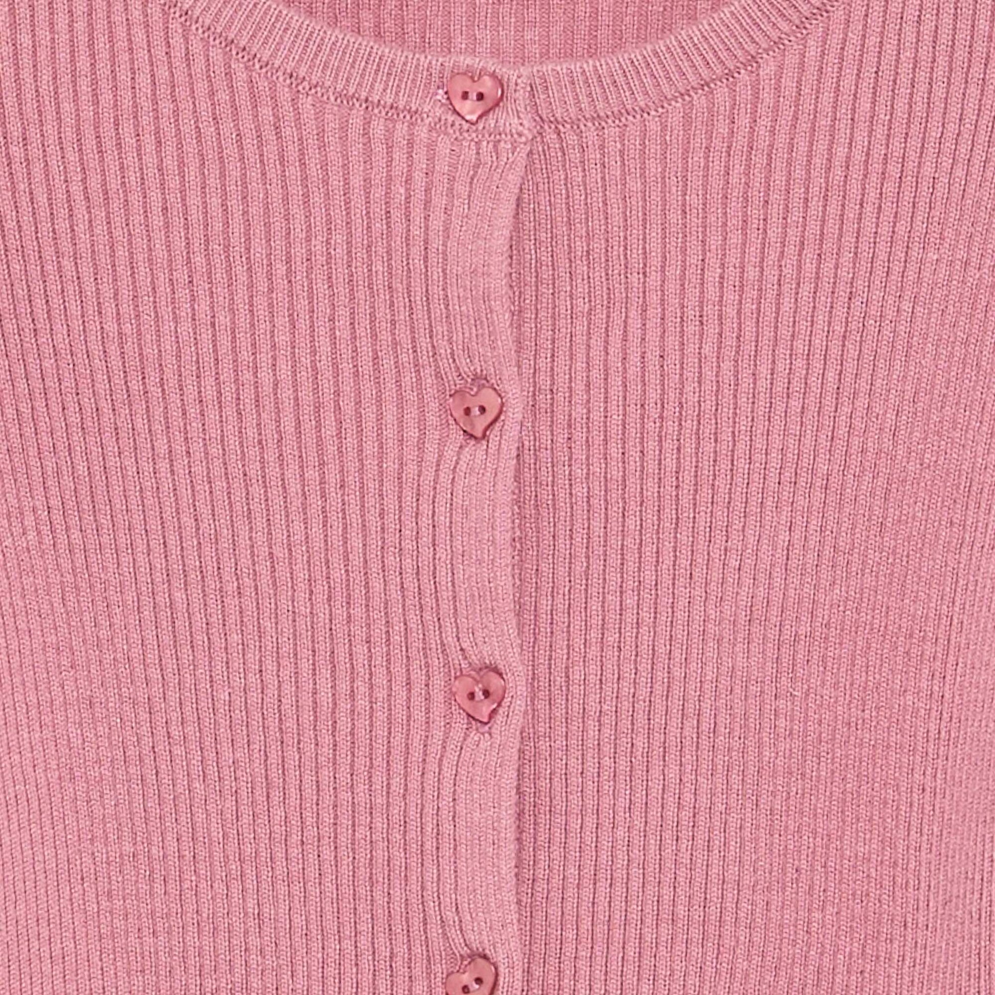 Long-sleeved ribbed knit cardigan PINK