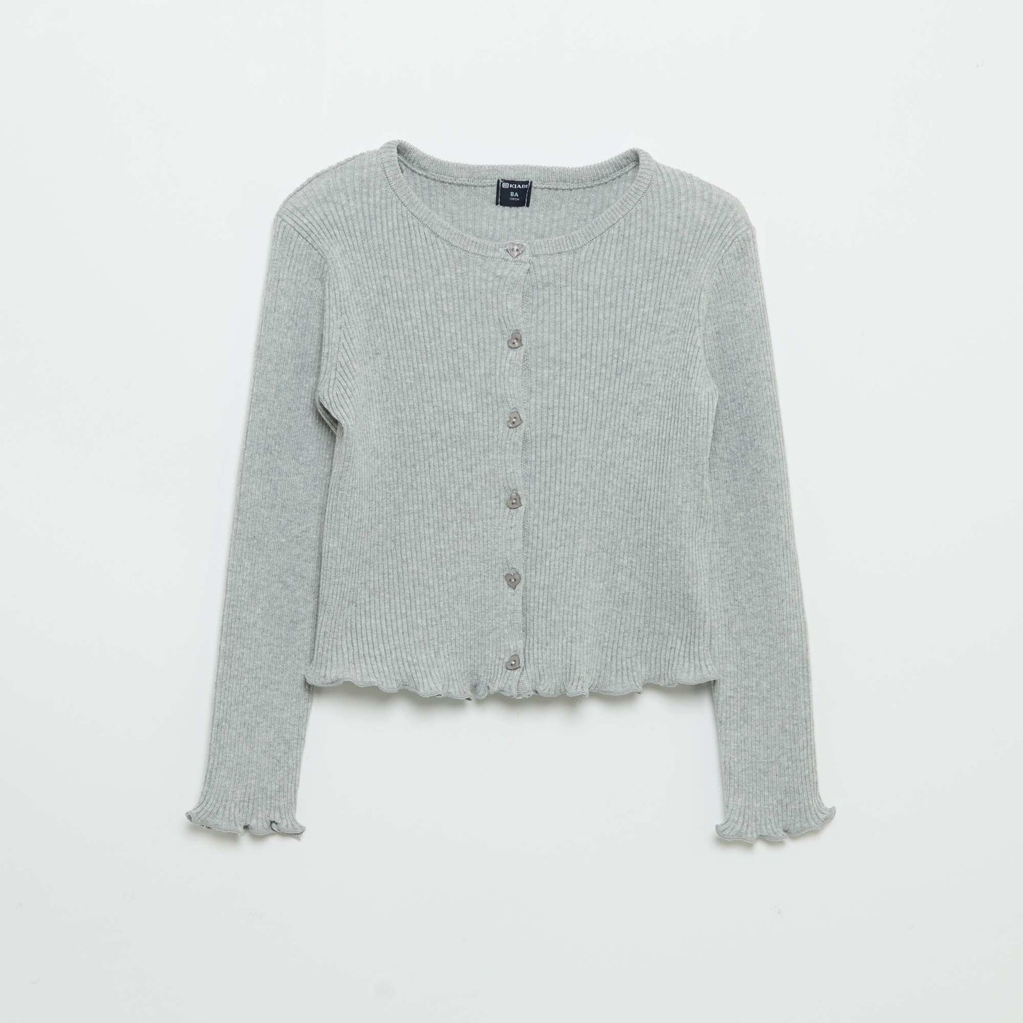 Long-sleeved ribbed knit cardigan GREY