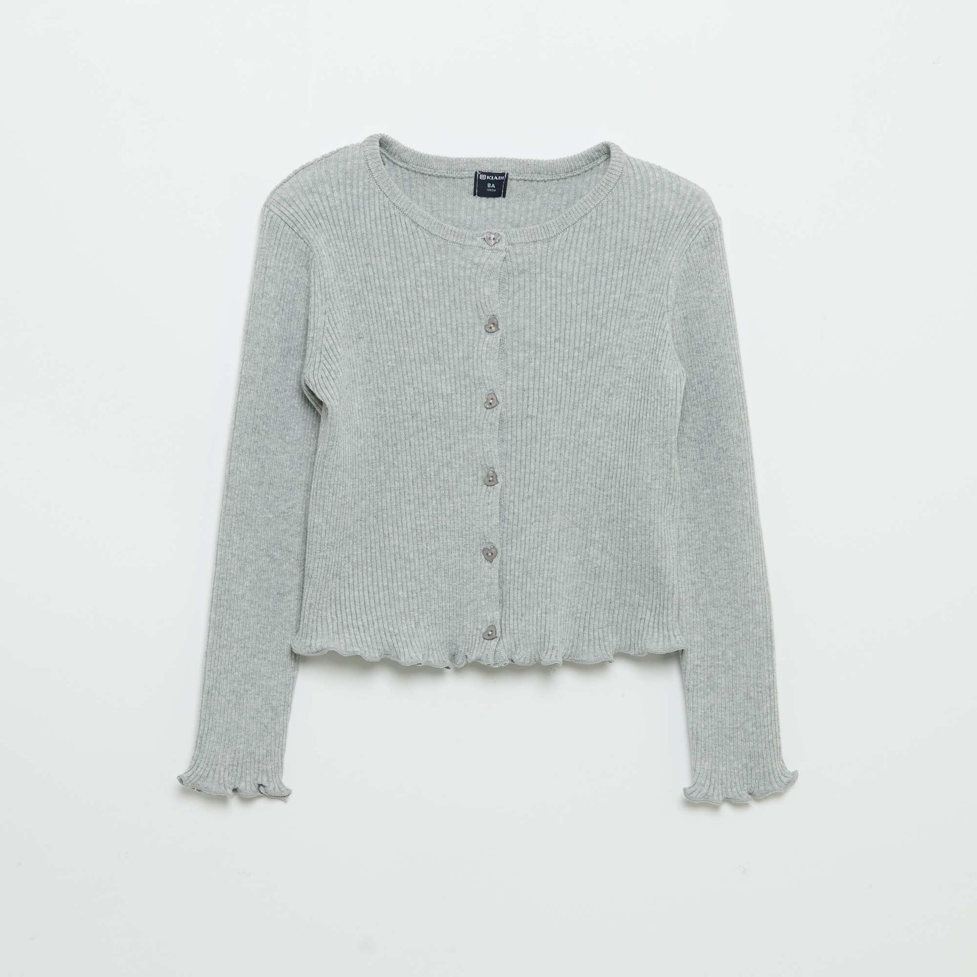 Long-sleeved ribbed knit cardigan GREY