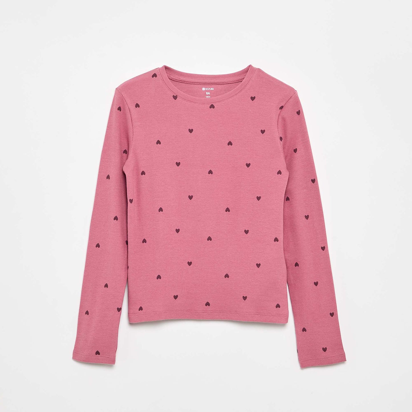 Long-sleeved ribbed knit T-shirt PINK